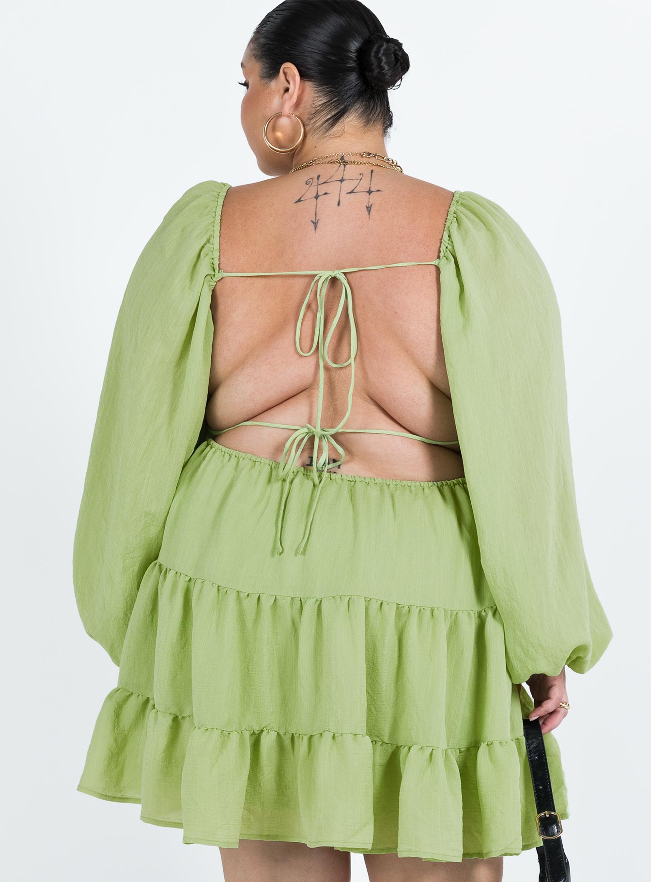 Danny Long Sleeve Mini Dress Green Curve