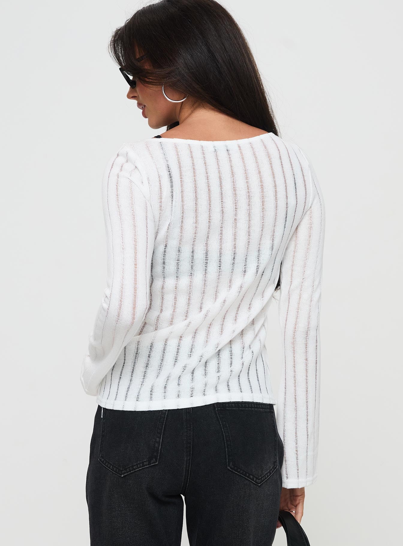 Tuppence Ribbed Long Sleeve Top White