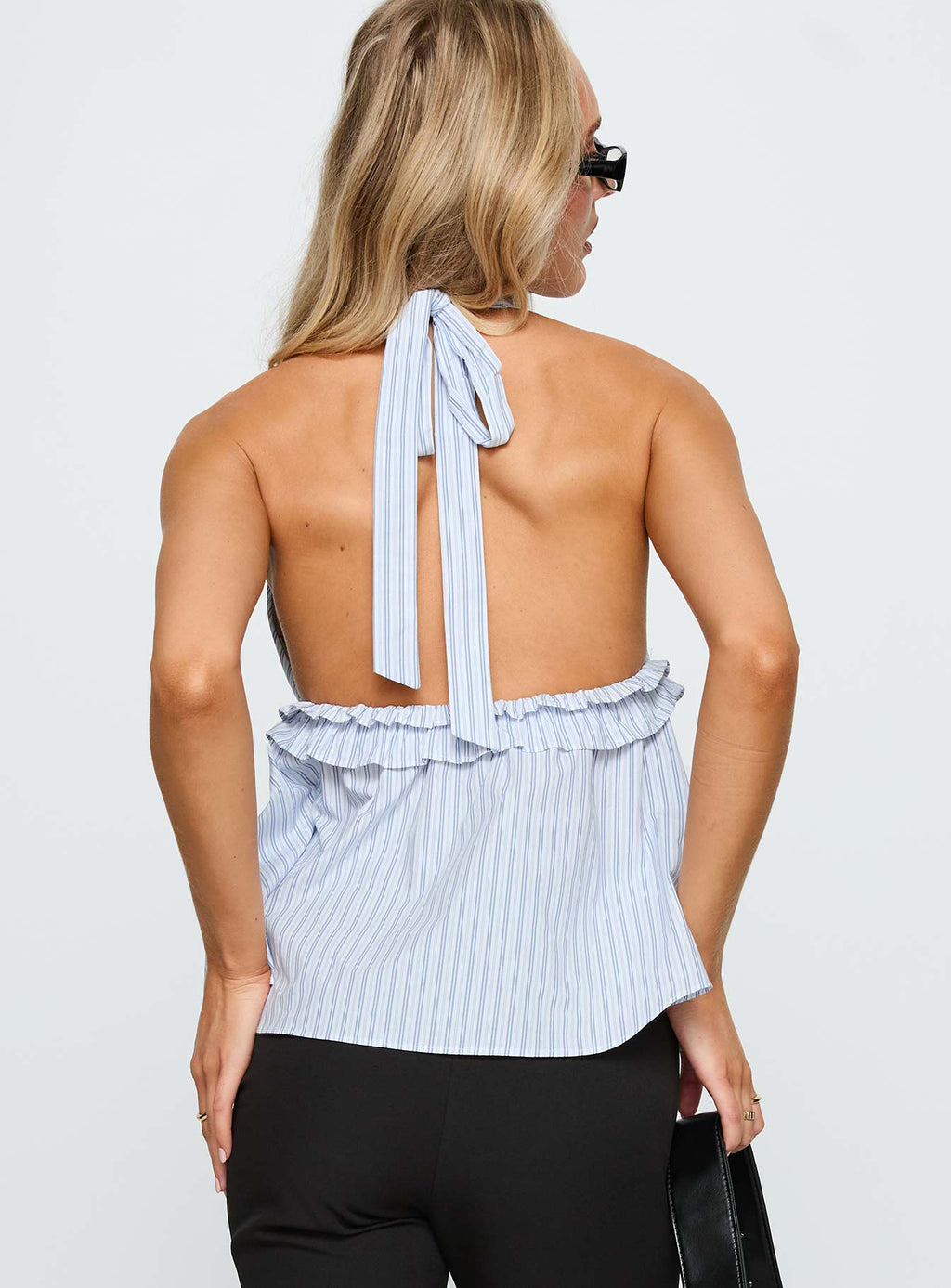 Nautique Halter Ruched Top Blue Stripe