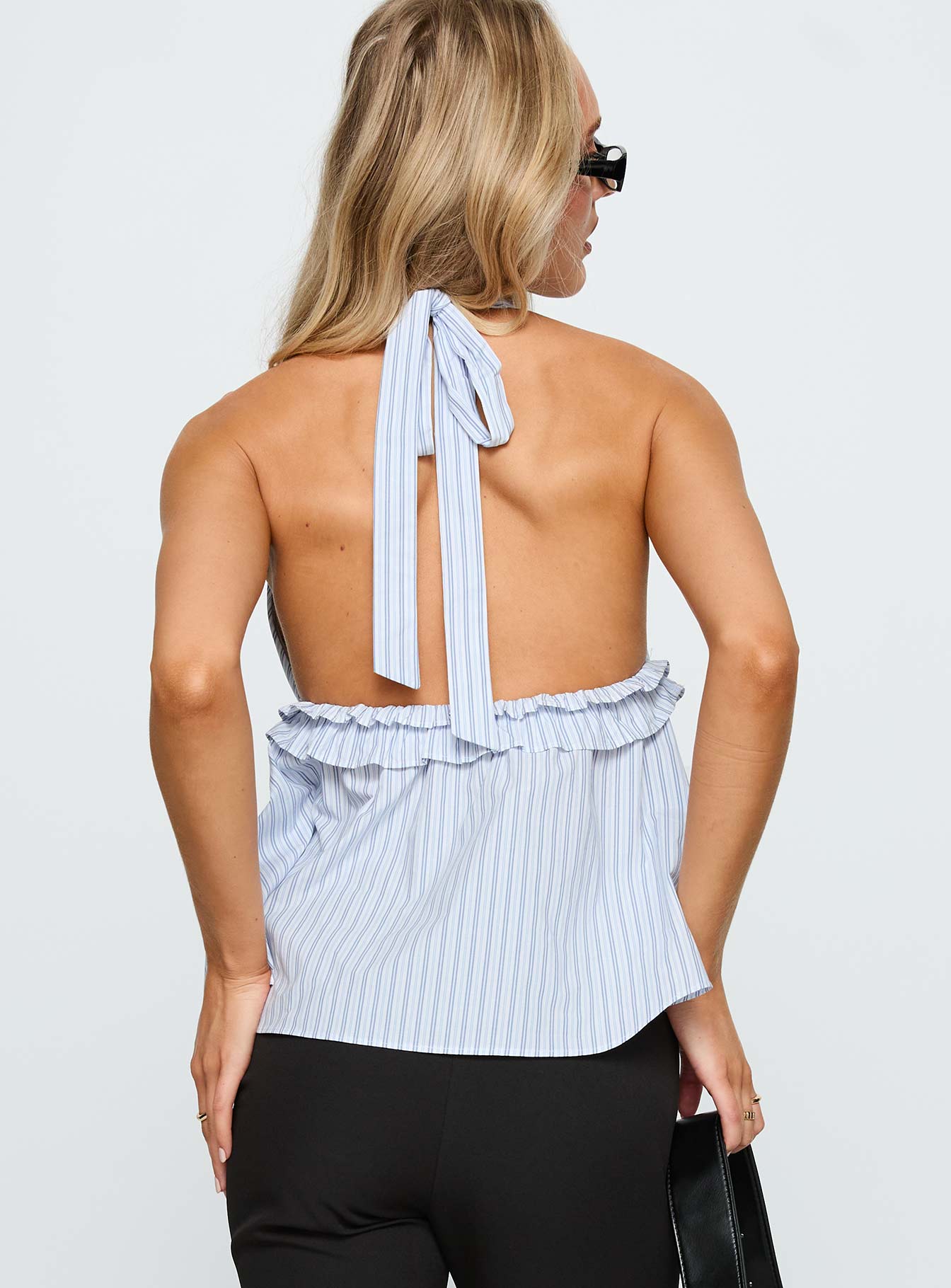 Nautique Halter Ruched Top Blue Stripe