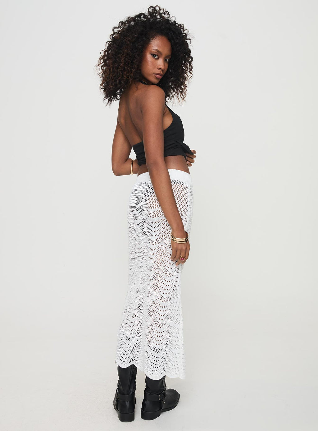 Kastio Crochet Midi Skirt White