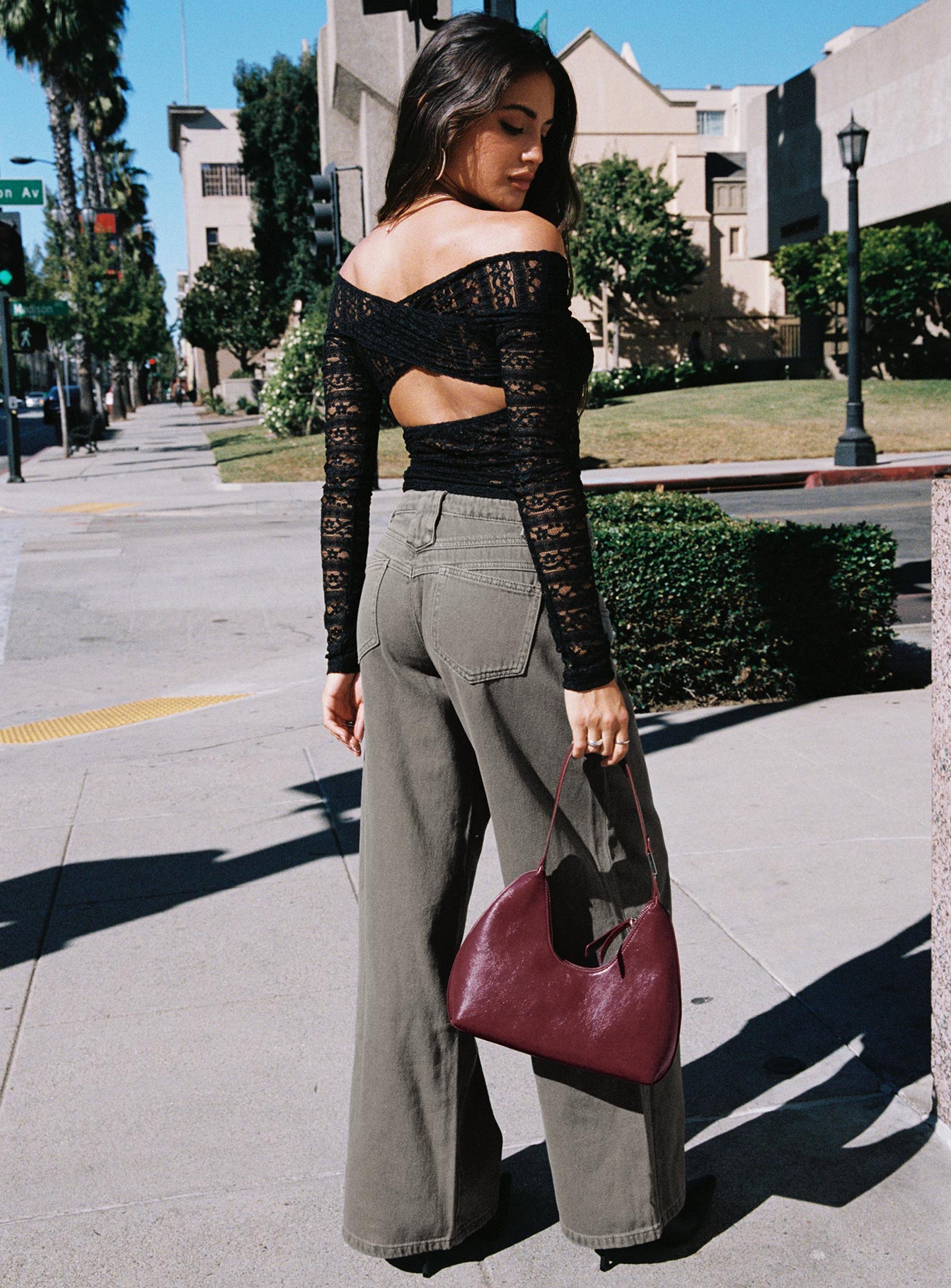 West Side Mid Rise Wide Leg Jeans Grey Wash