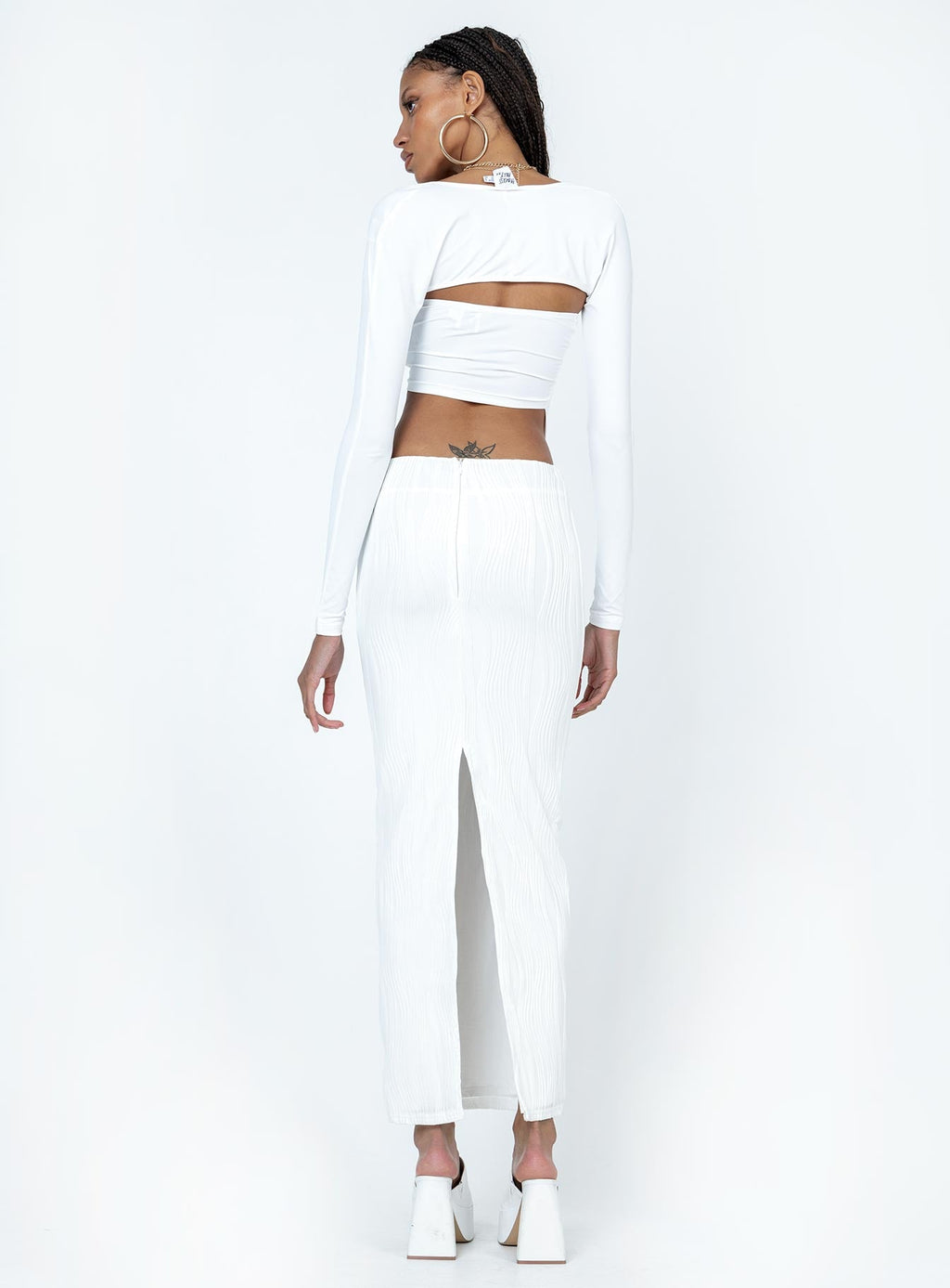 Echo Low Waist Knitted Maxi Skirt White