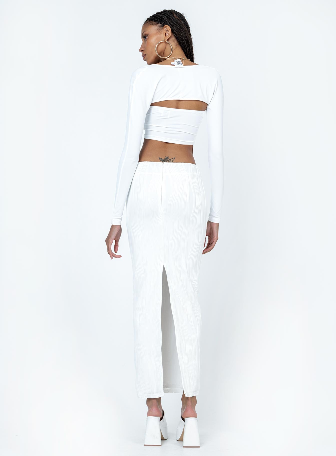 Echo Low Waist Knitted Maxi Skirt White