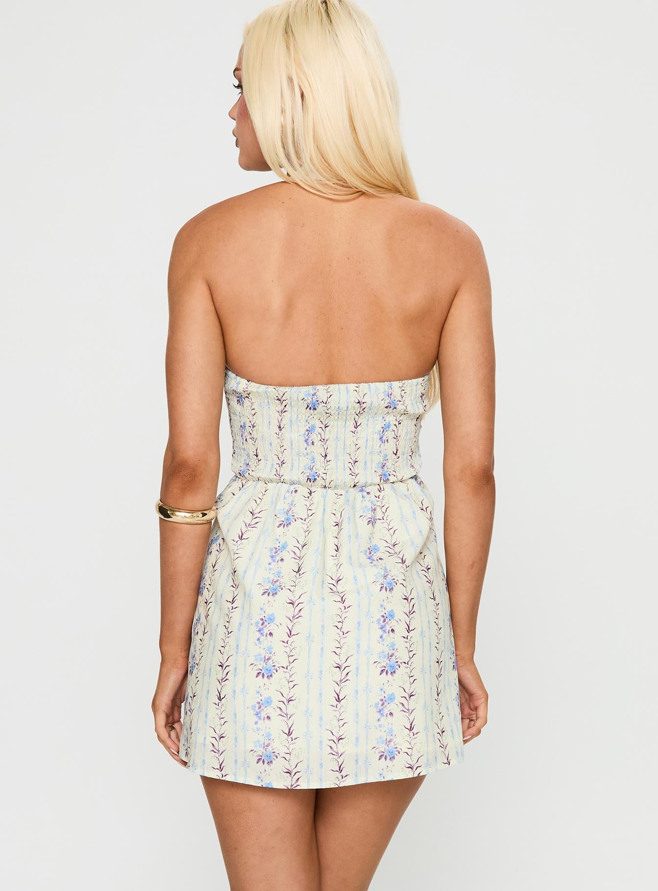 Jasmynne Halter Mini Dress White / Blue