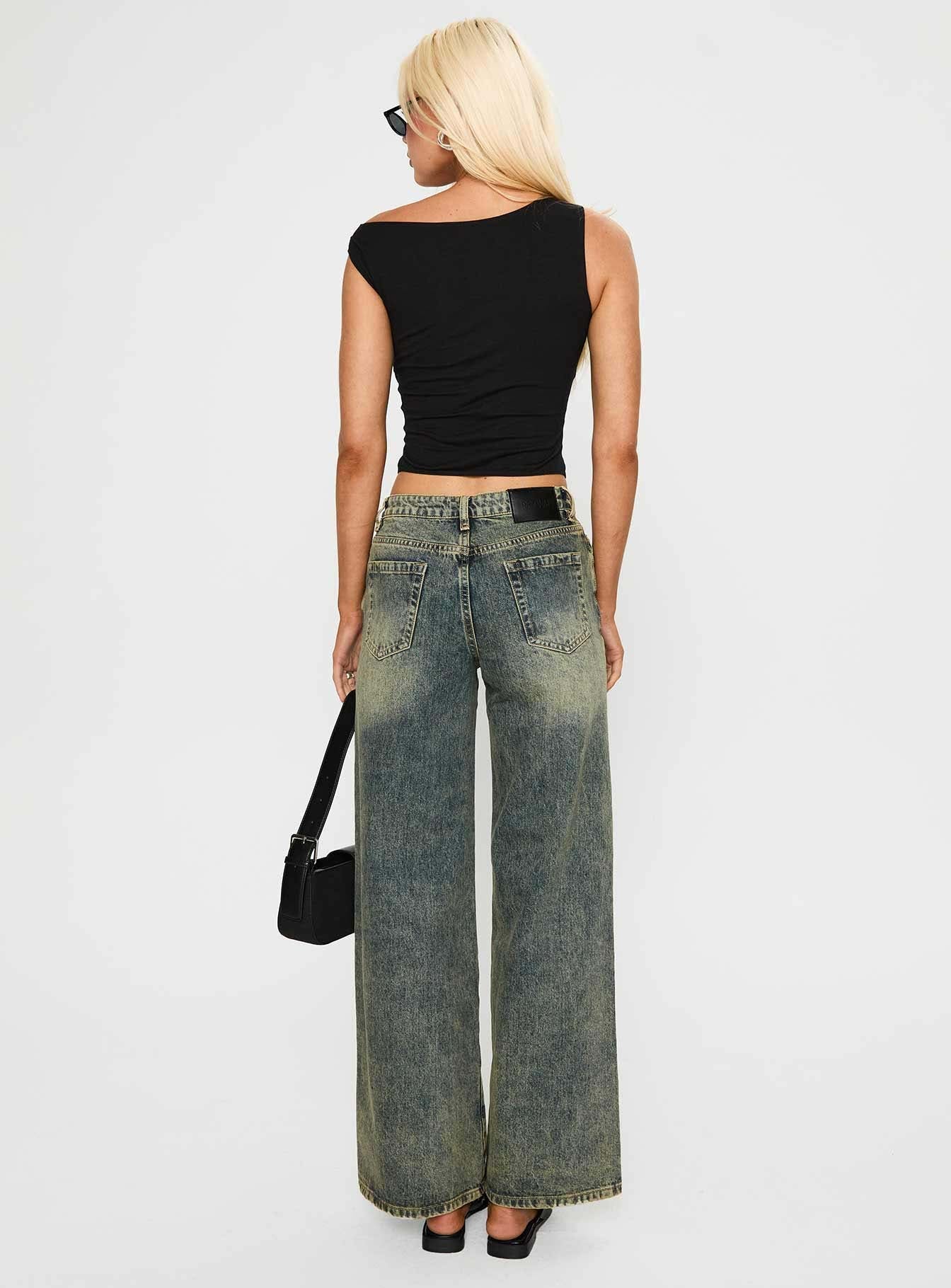 Mellowed Out Low Rise Straight Leg Jeans Antique Wash
