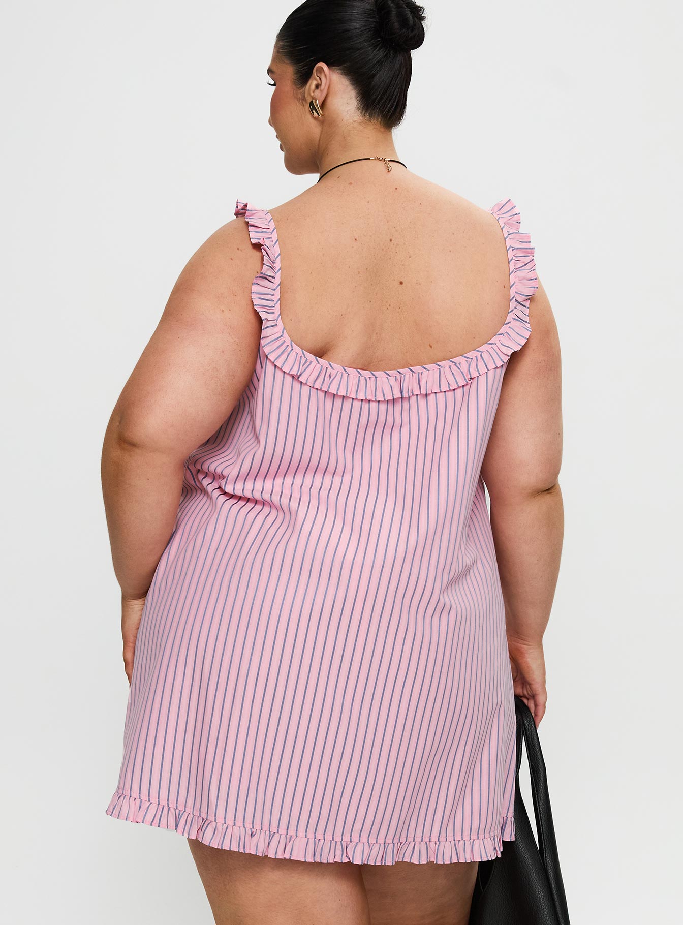 Zalina Babydoll Mini Dress Pink Stripe Curve