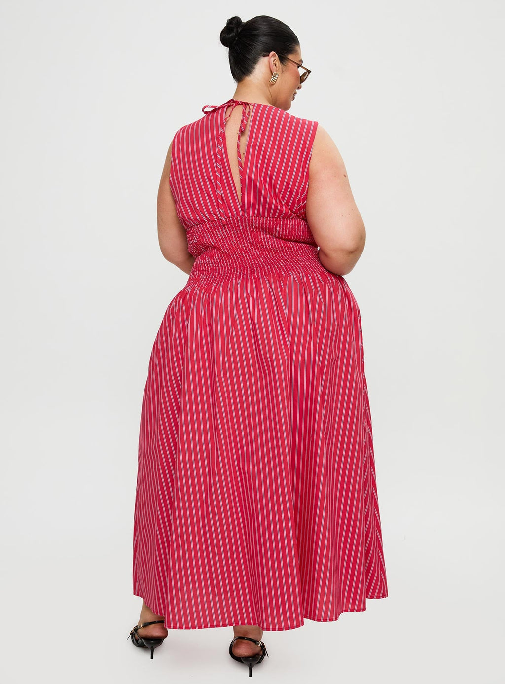 Lilienne Cotton Poplin Maxi Dress Red Stripe Curve