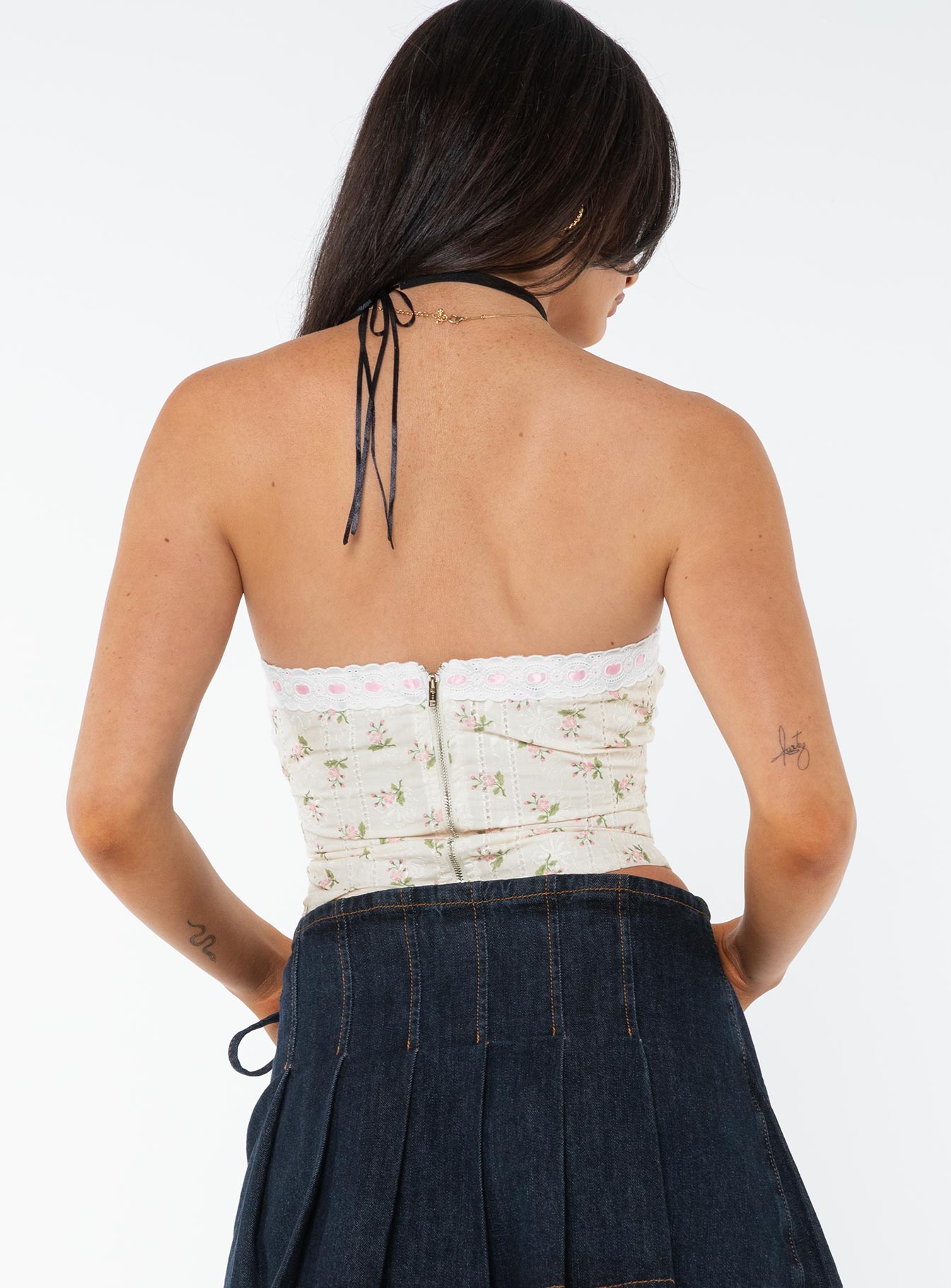 Chariot Strapless Top White / Floral