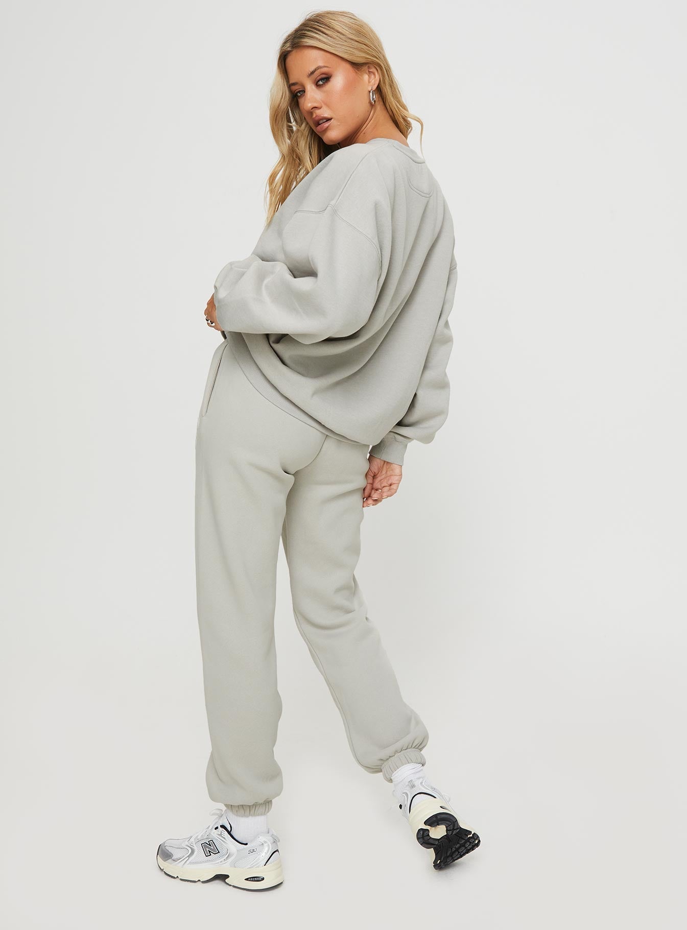 Princess Polly Track Pants Bubble Text Grey / Cloud White