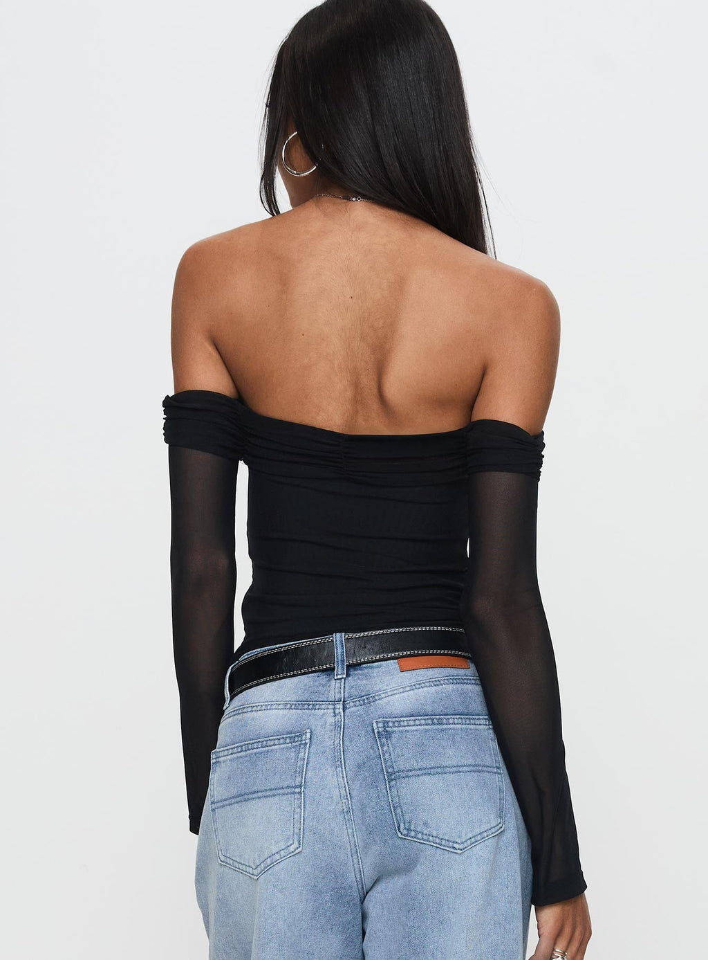 Saelan Off Shoulder Long Sleeve Top Black