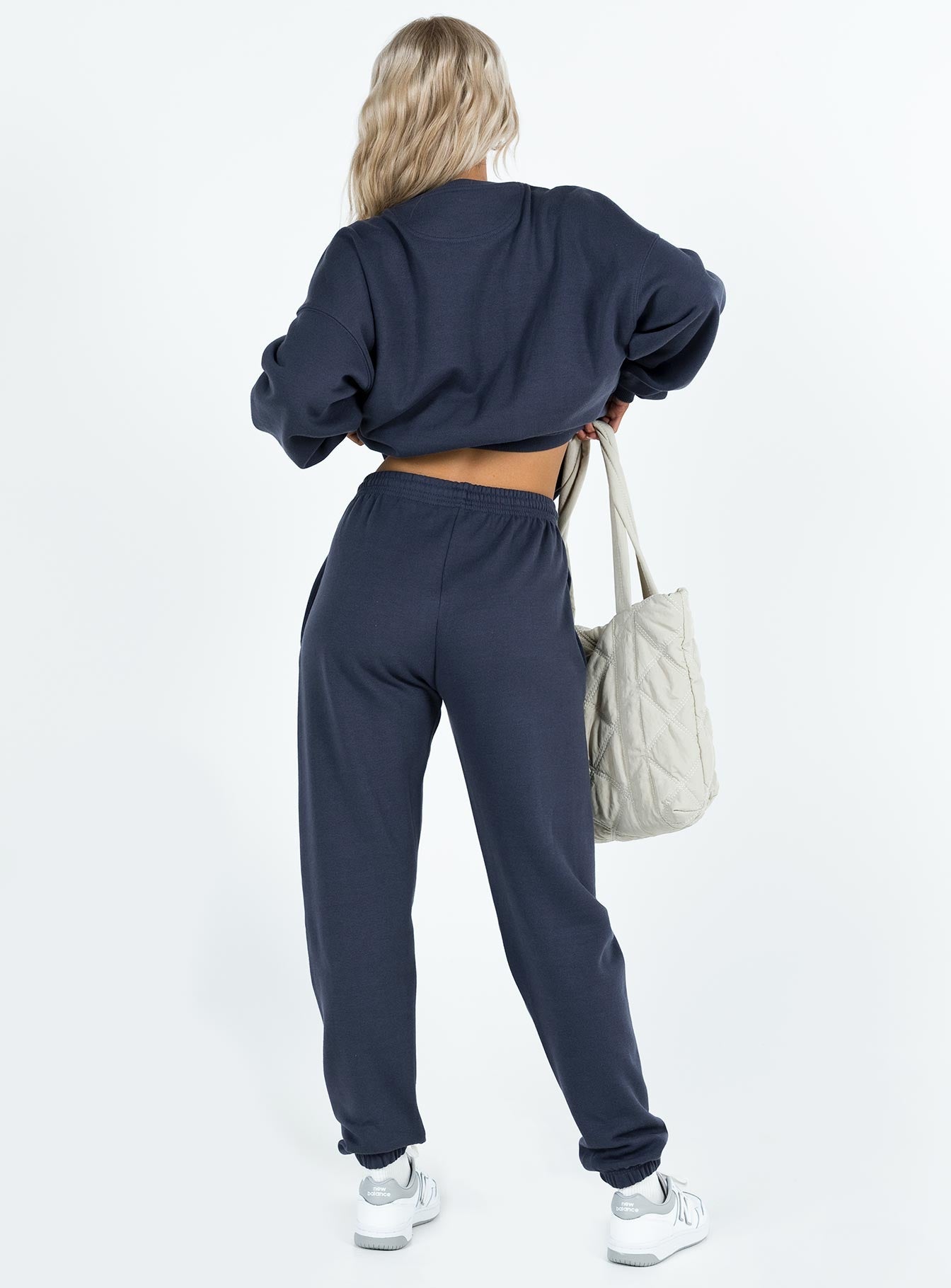 Princess Polly Track Pants Bubble Text Slate / Eggshell