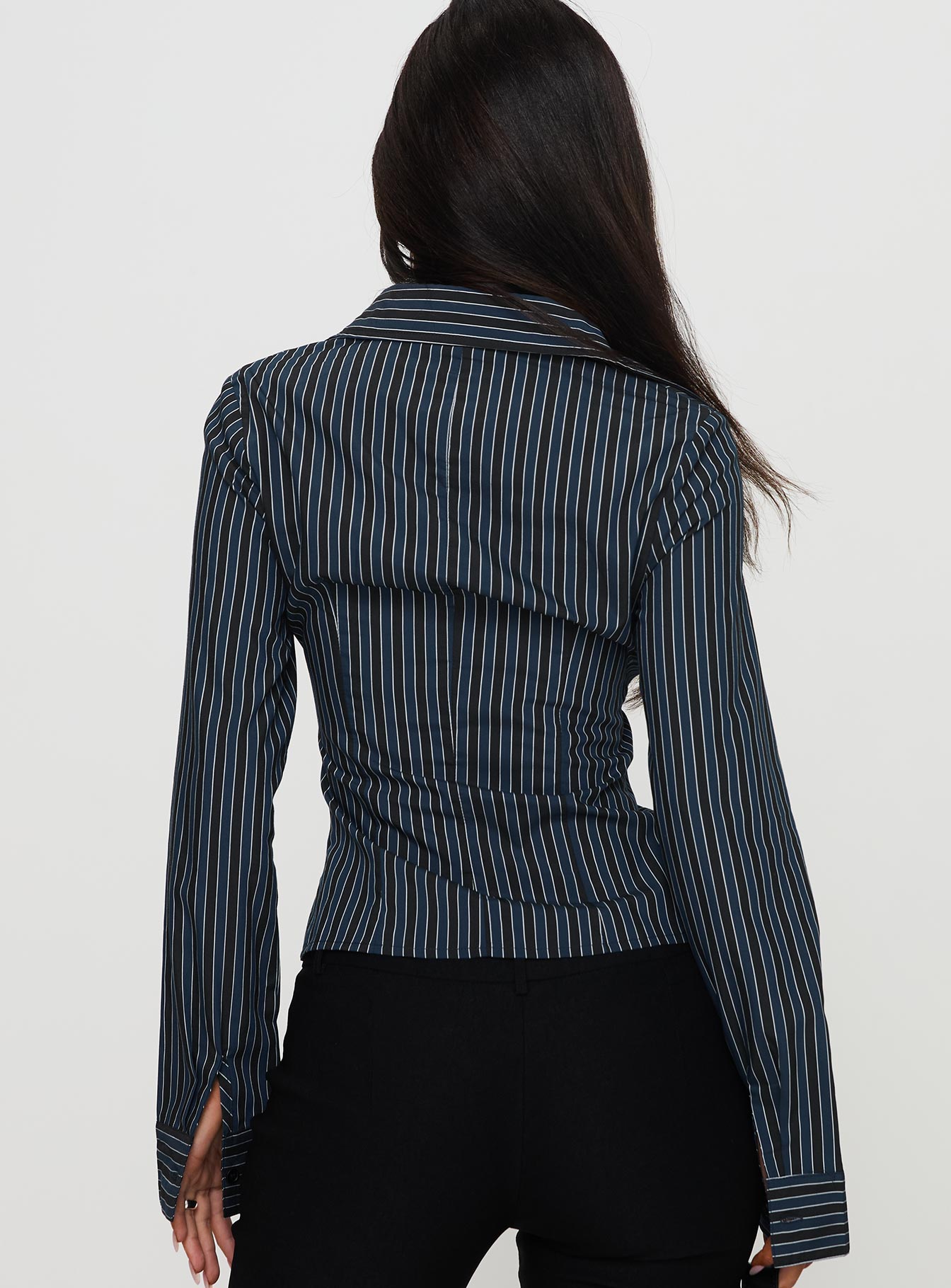 Theroux Long Sleeve Top Navy Pinstripe