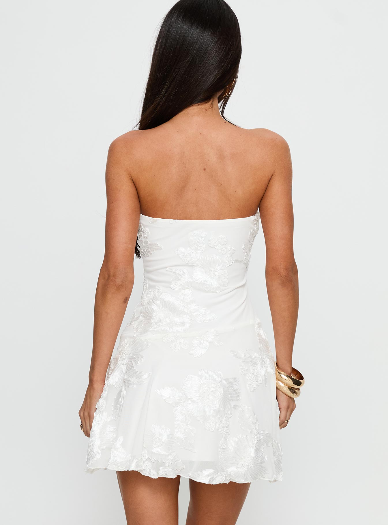 Meadow of Dreams Strapless Mini Dress White Floral Burnout