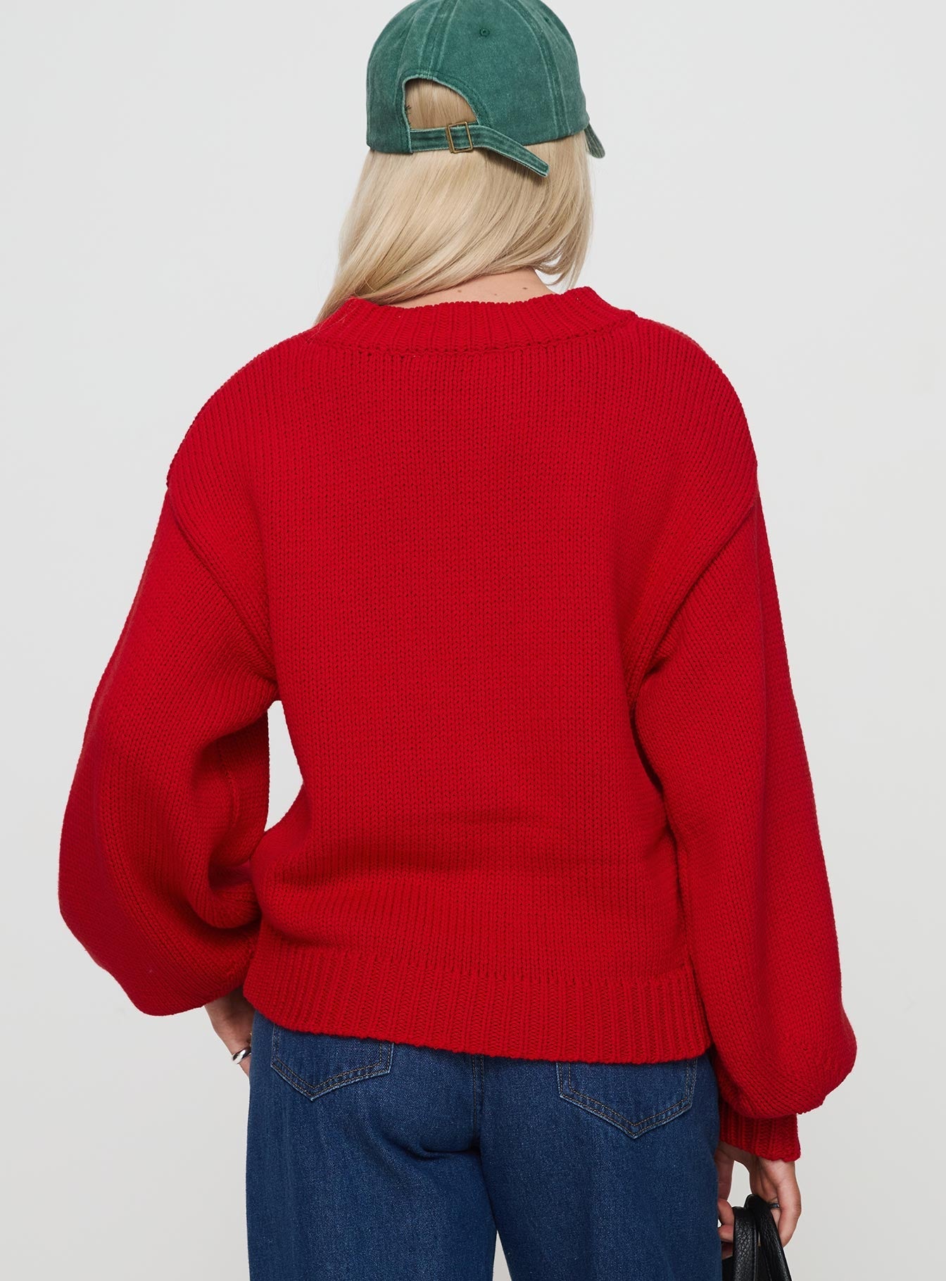Harmony Balloon Sleeve Knit Sweater Red