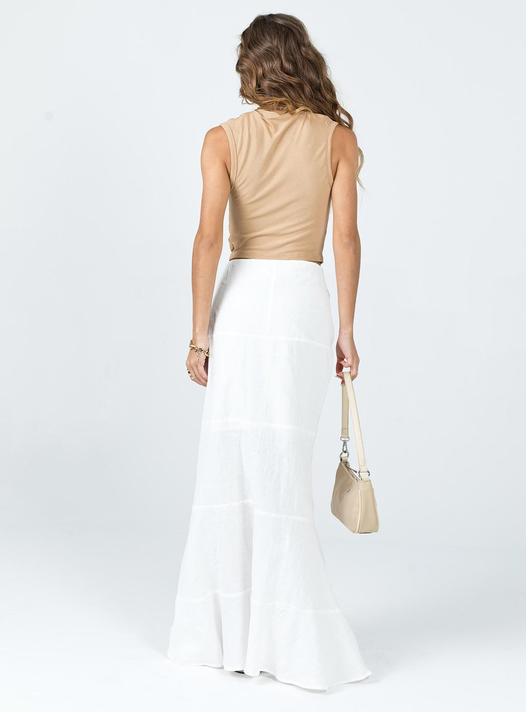 Raven Mid Rise Maxi Skirt White