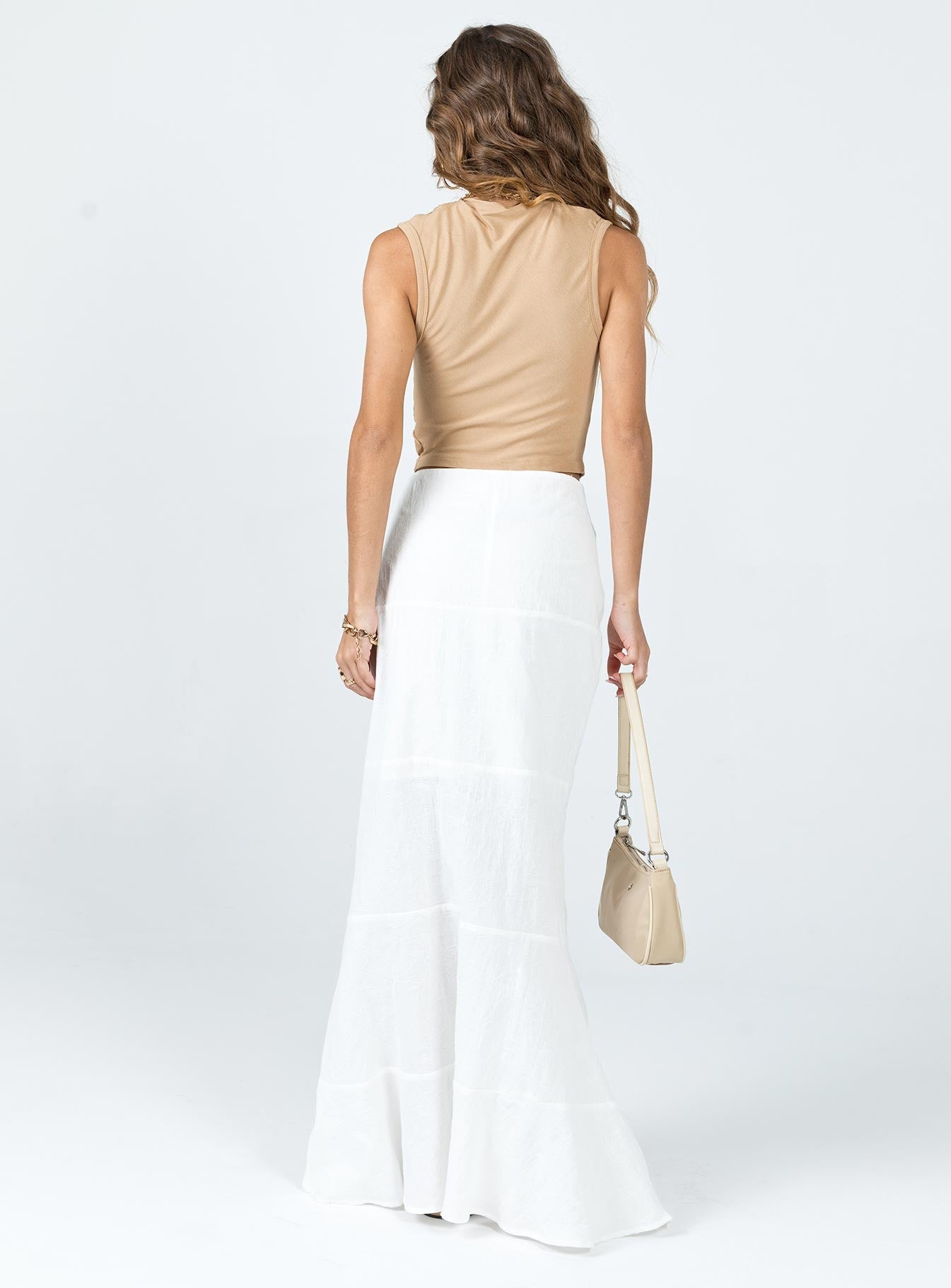 Raven Mid Rise Maxi Skirt White