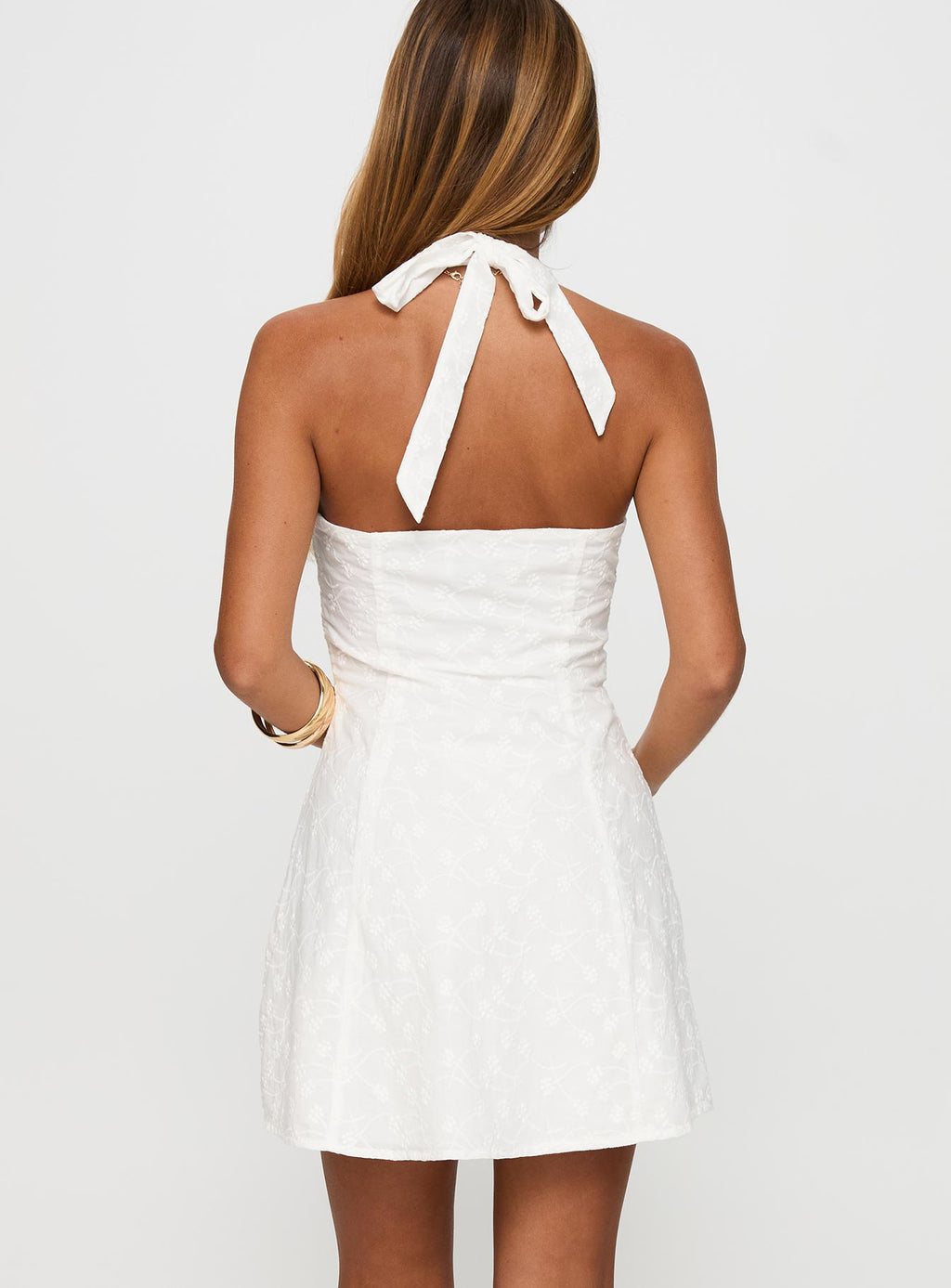 Lovelia Halter Embroidered Mini Dress White