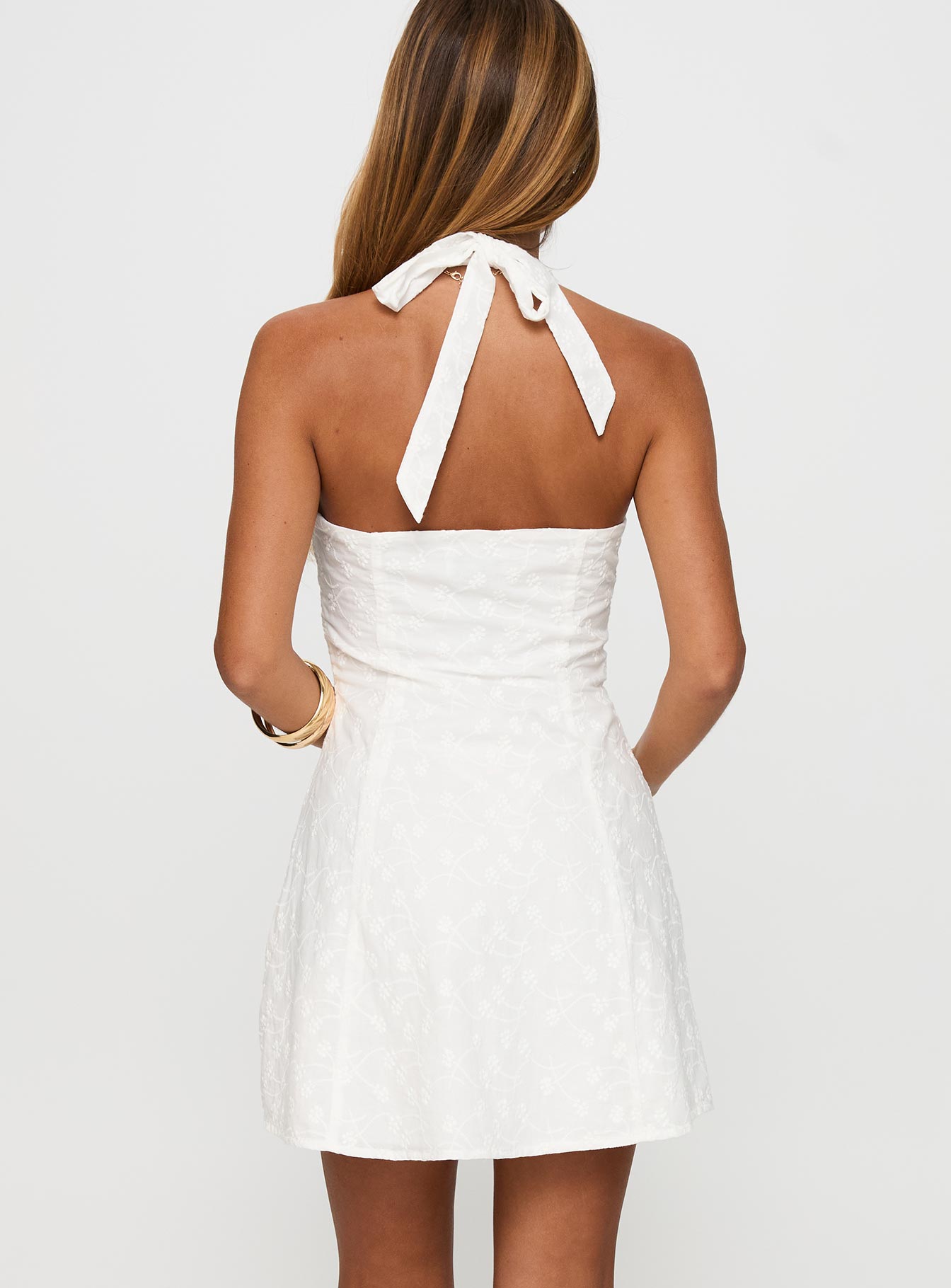Lovelia Halter Embroidered Mini Dress White