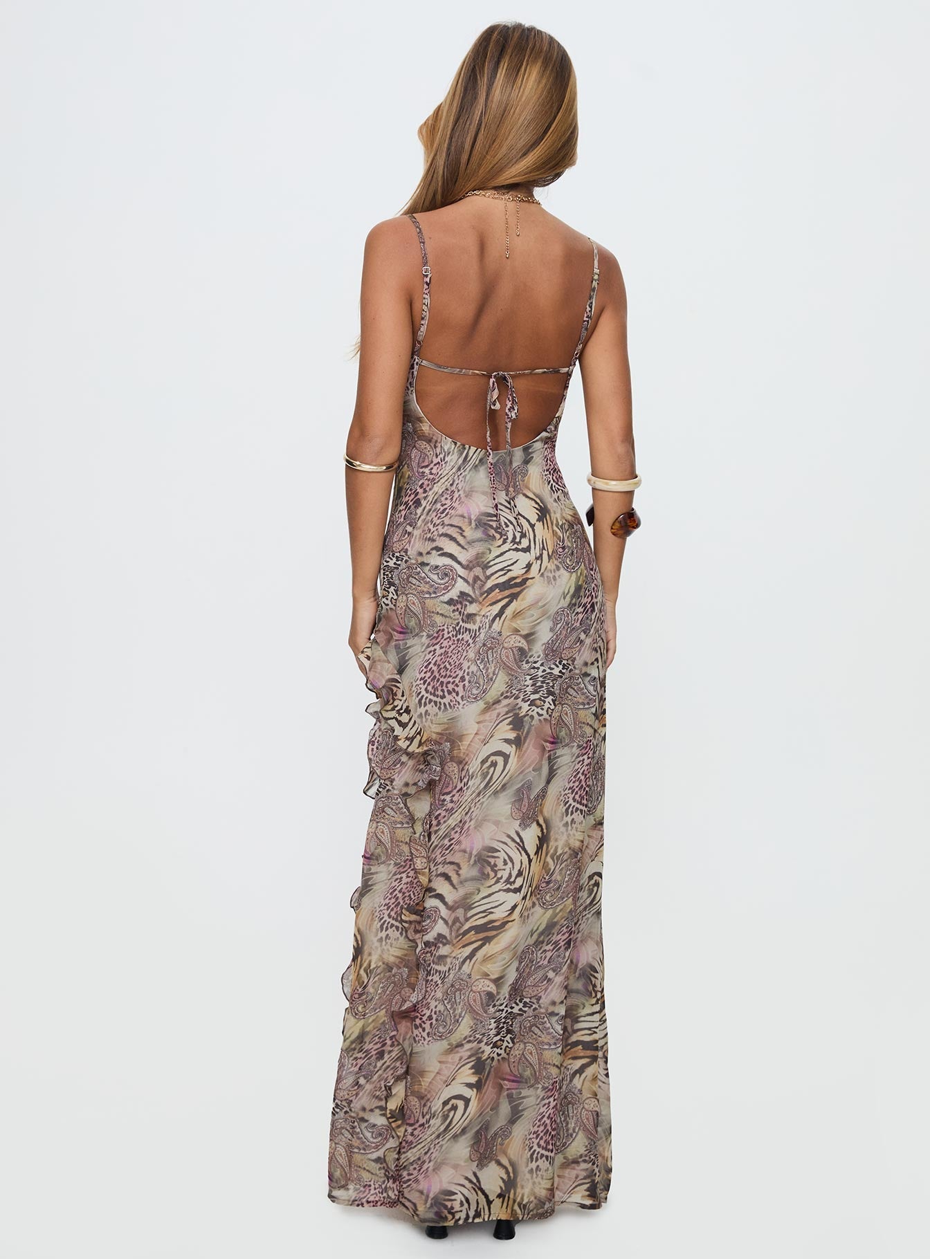 Sympathize Frill Split Maxi Dress Multi