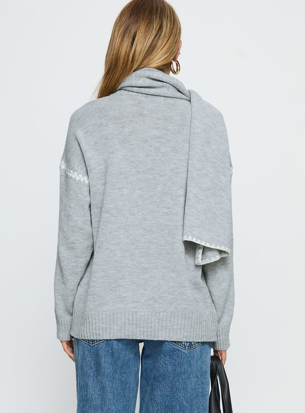 Keriana Contrast Stitch Knit Sweater Grey / White