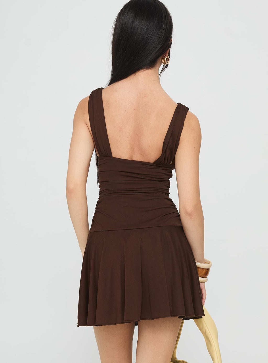 Poseur Plunge Mini Dress Chocolate