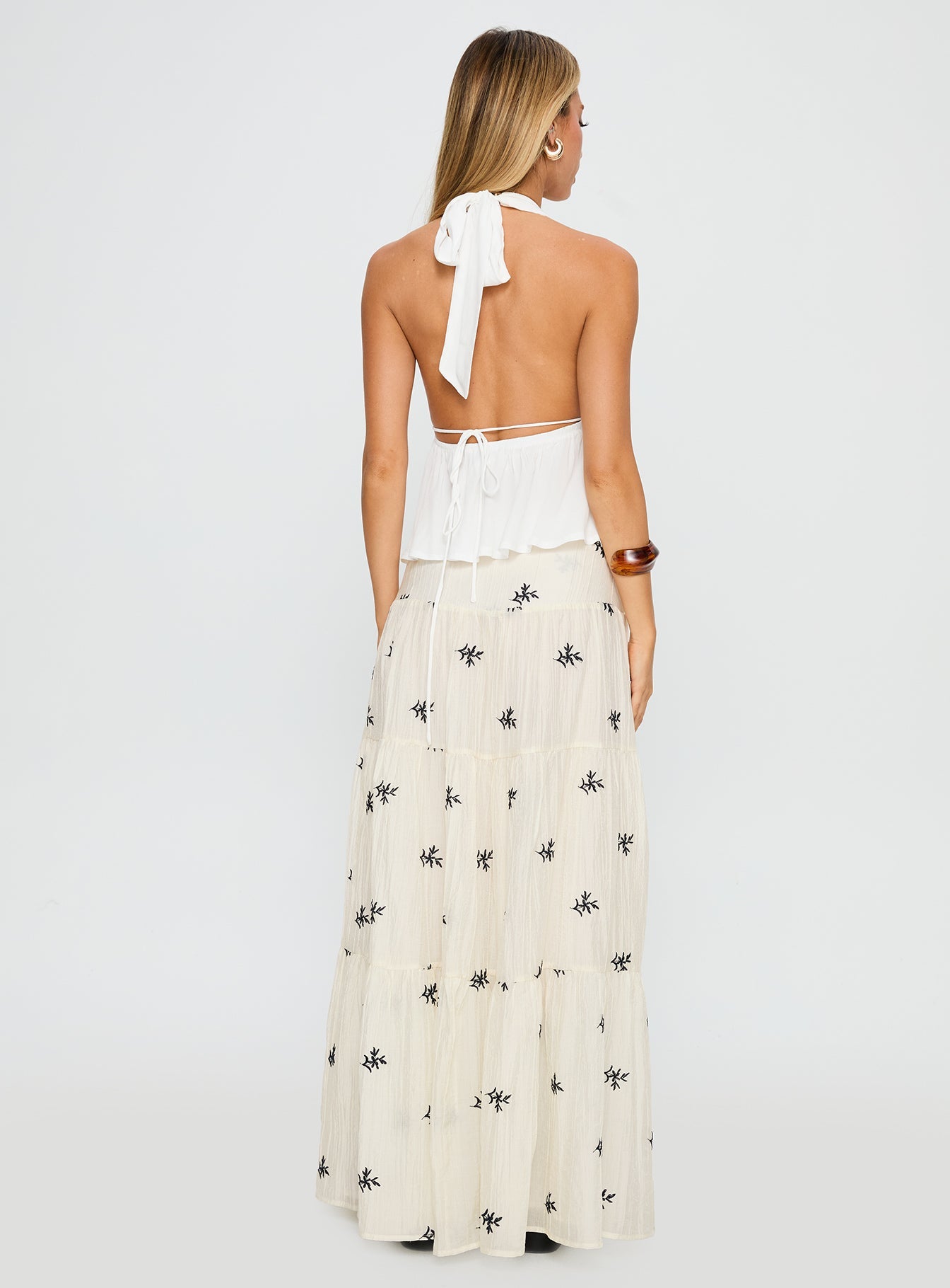 Cinnamon Embroidered Maxi Skirt Cream / Navy