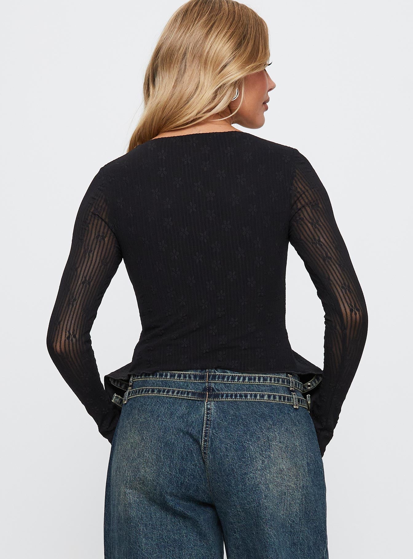 Moderna Long Sleeve Lace Top Black