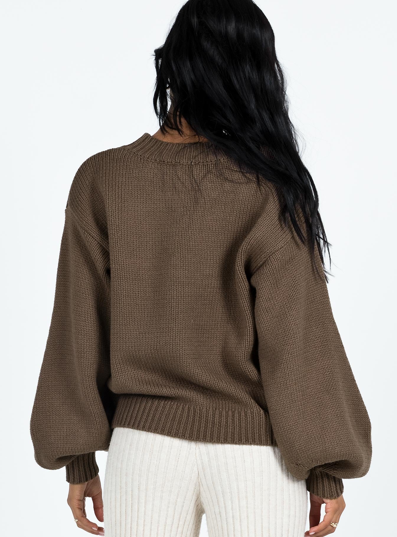Harmony Balloon Sleeve Knit Sweater Dark Brown