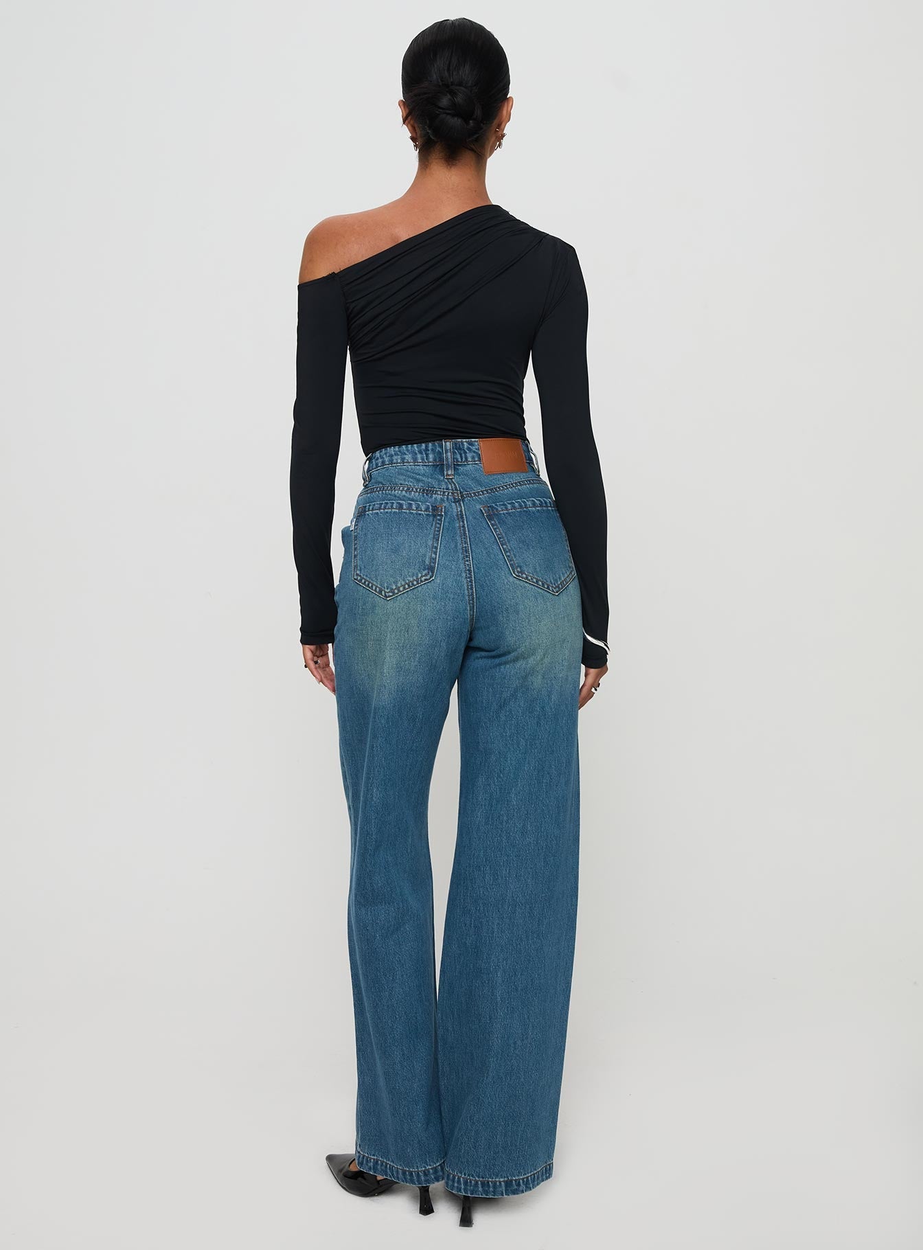 Hustler High Rise Straight Leg Denim Jean Washed Blue