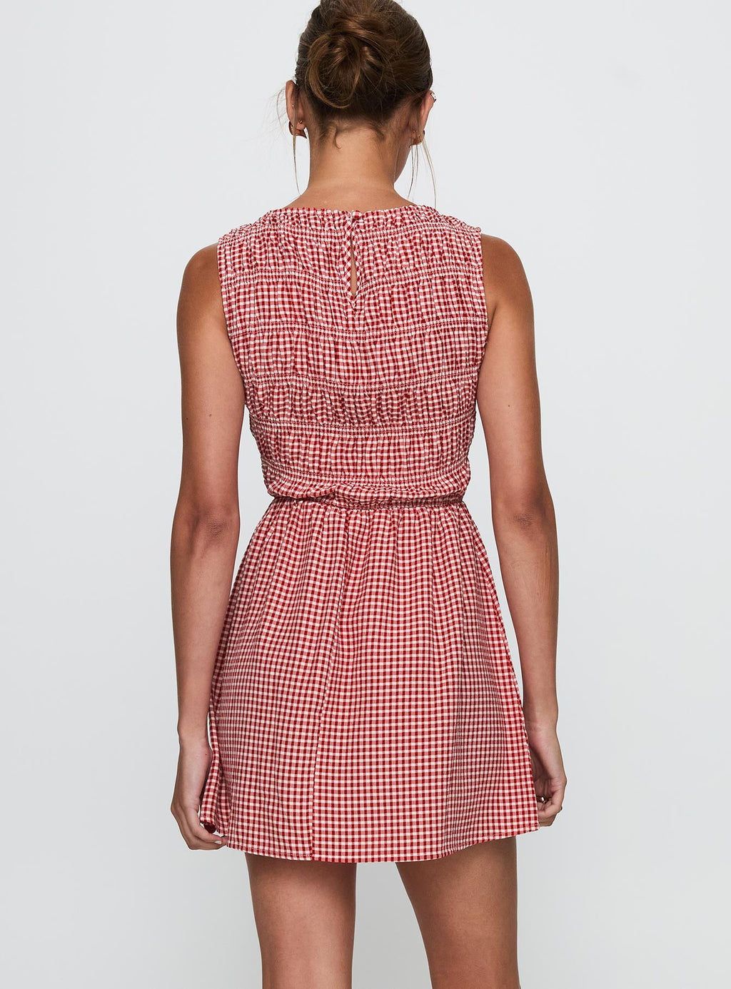 Winxie Shirred Mini Dress Red Gingham