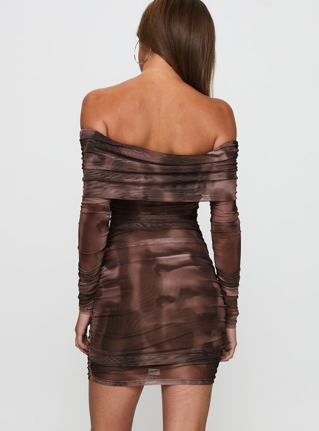 Raquella Long Sleeve Mini Dress Brown