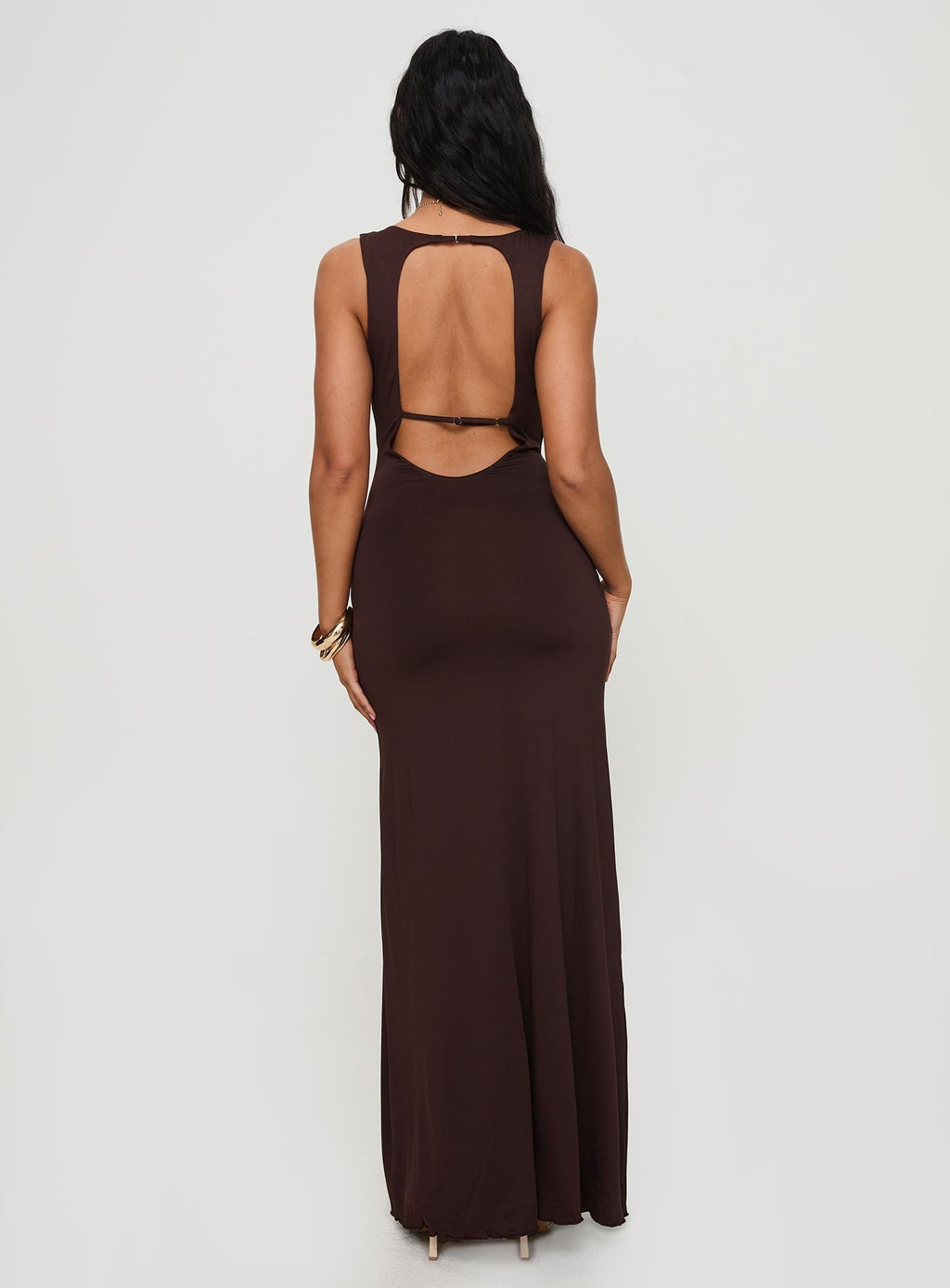 Frederica Plunge Maxi Dress Chocolate