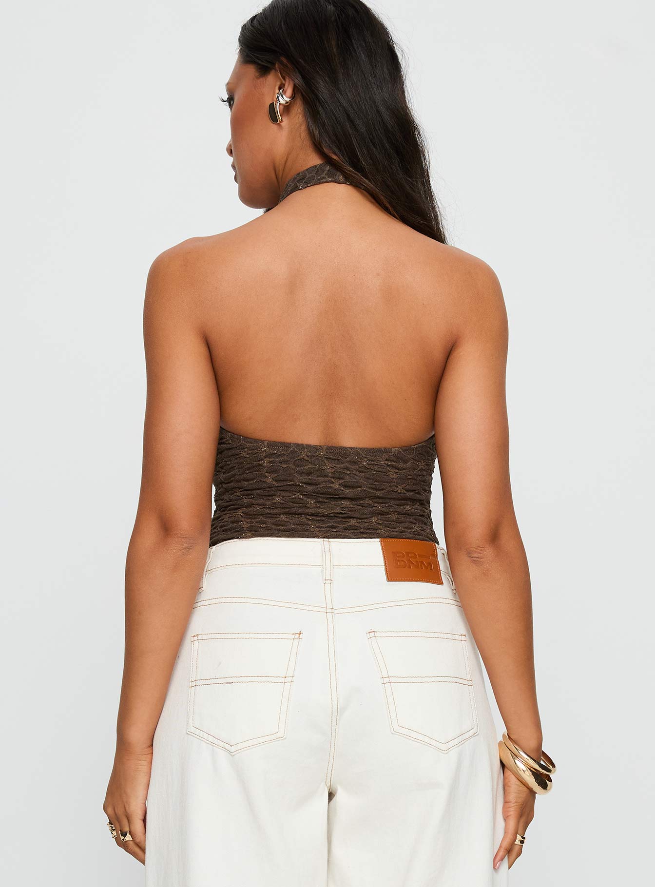 Libbey Hardware Detail Textured Bodysuit Brown