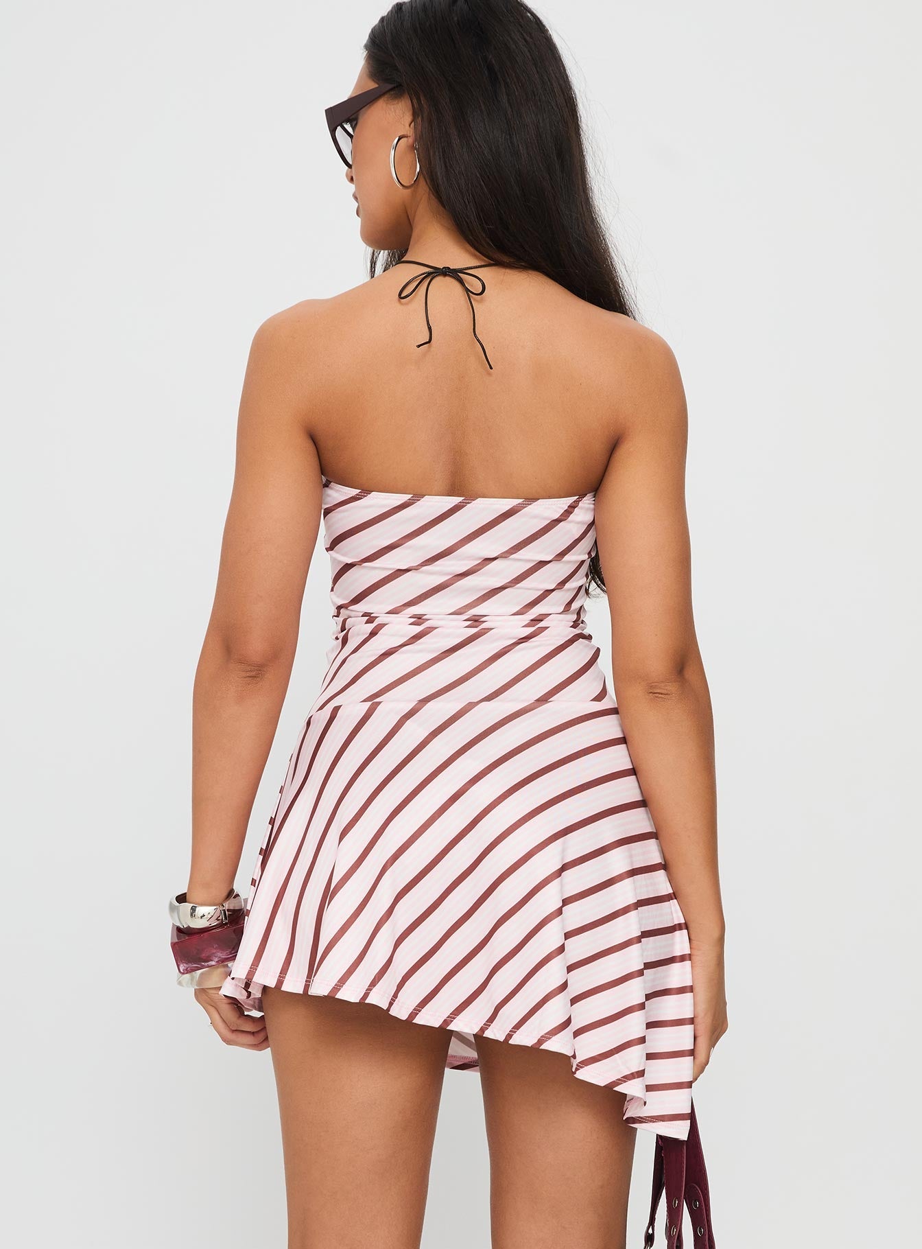 Kagari Dress Diagonal Stripe Pink