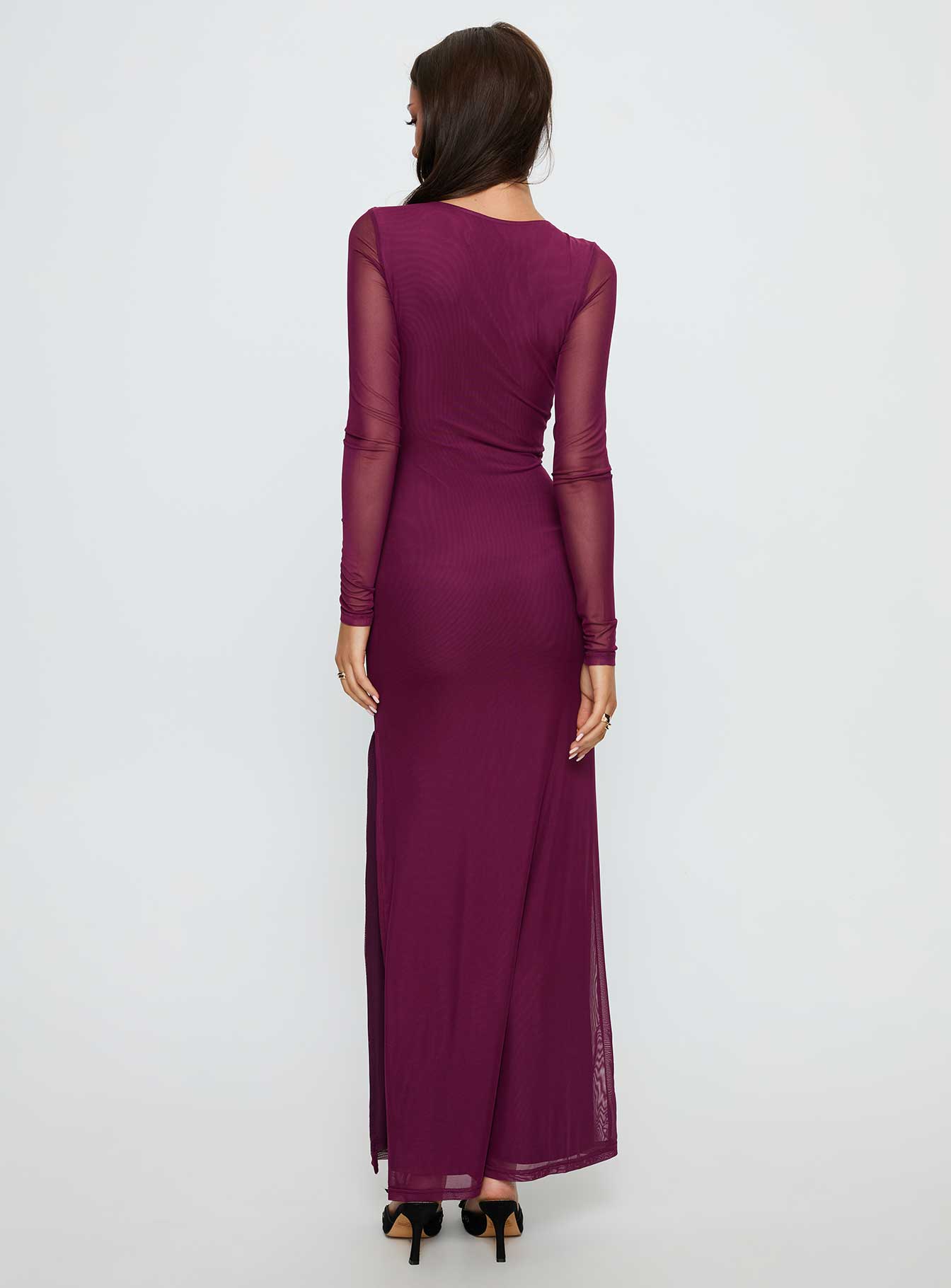 Darkside Long Sleeve Cut Out Plunge Maxi Dress Plum