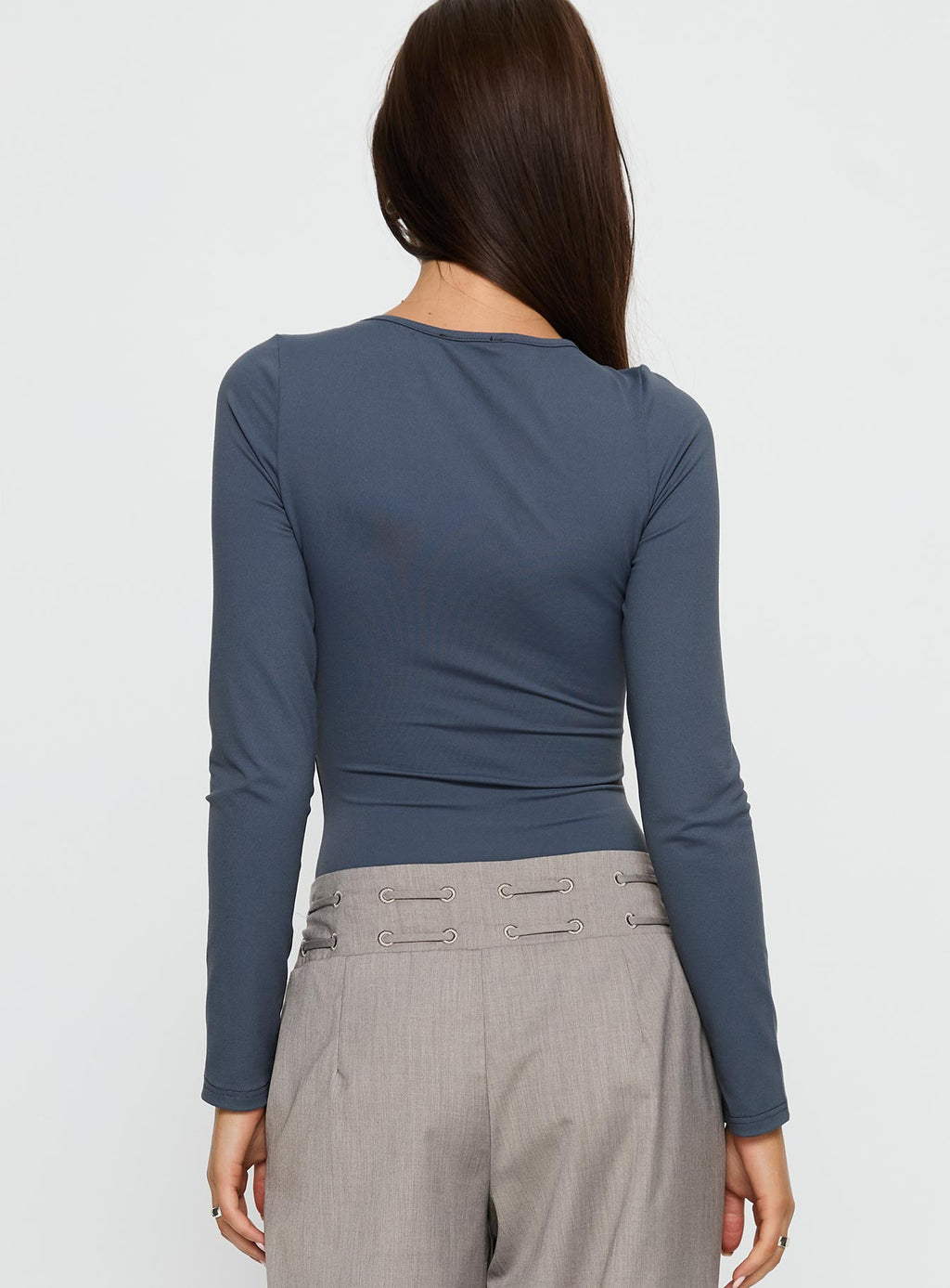 Make It Yours Cut Out Long Sleeve Bodysuit Slate