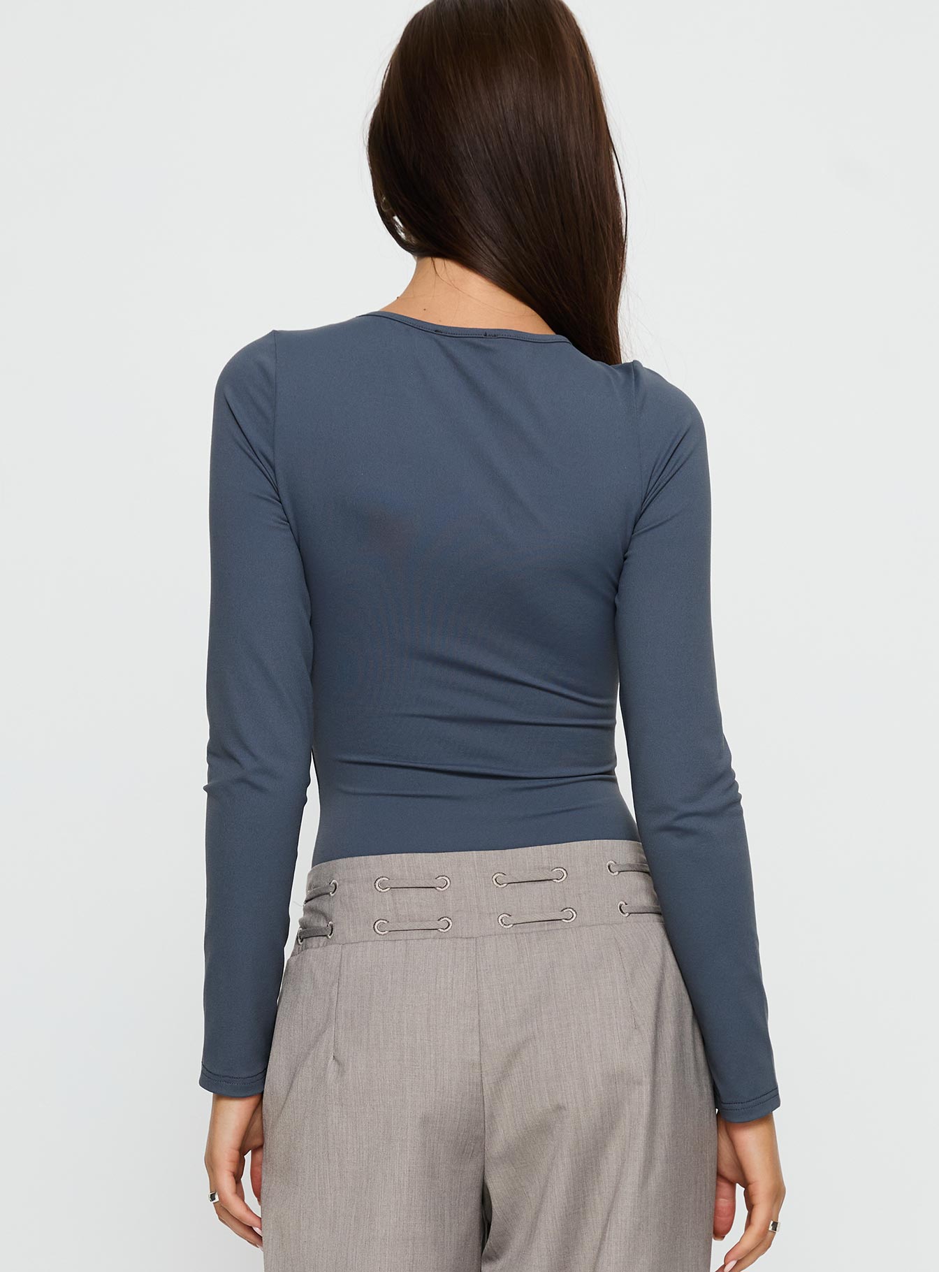 Make It Yours Cut Out Long Sleeve Bodysuit Slate