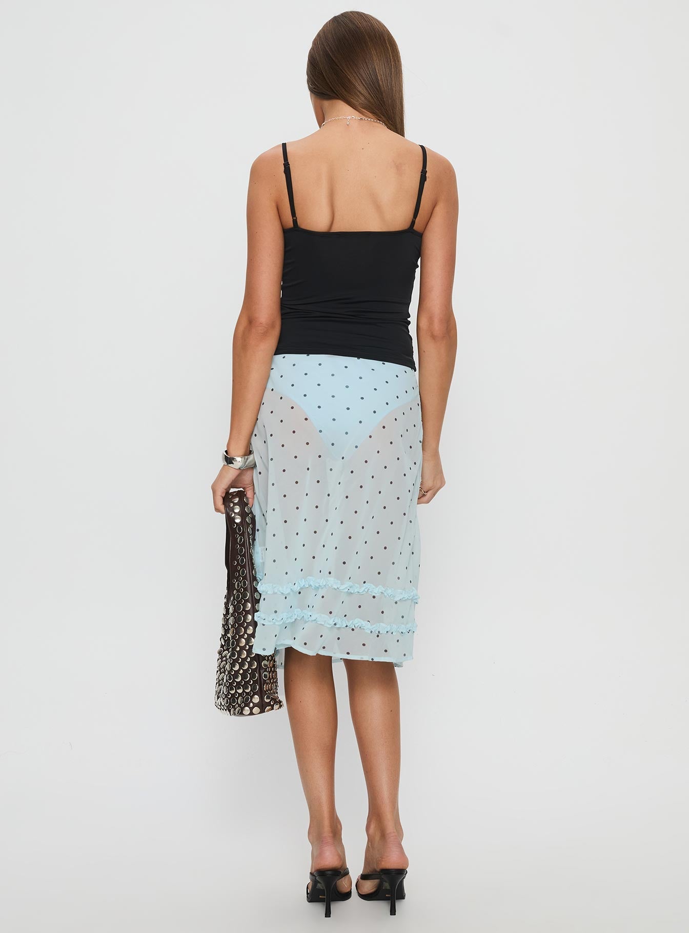 Lyza Sheer Midi Skirt Blue Polka