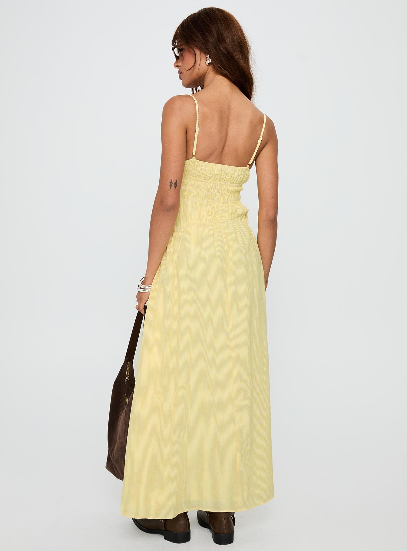 Magnolie Shirred Maxi Dress Yellow Stripe