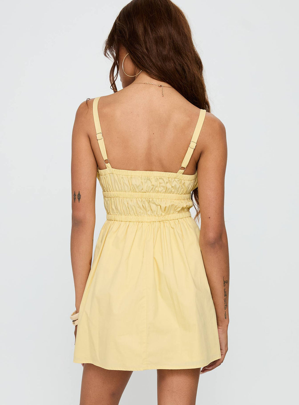 Viviette Ruched Mini Dress Lemon