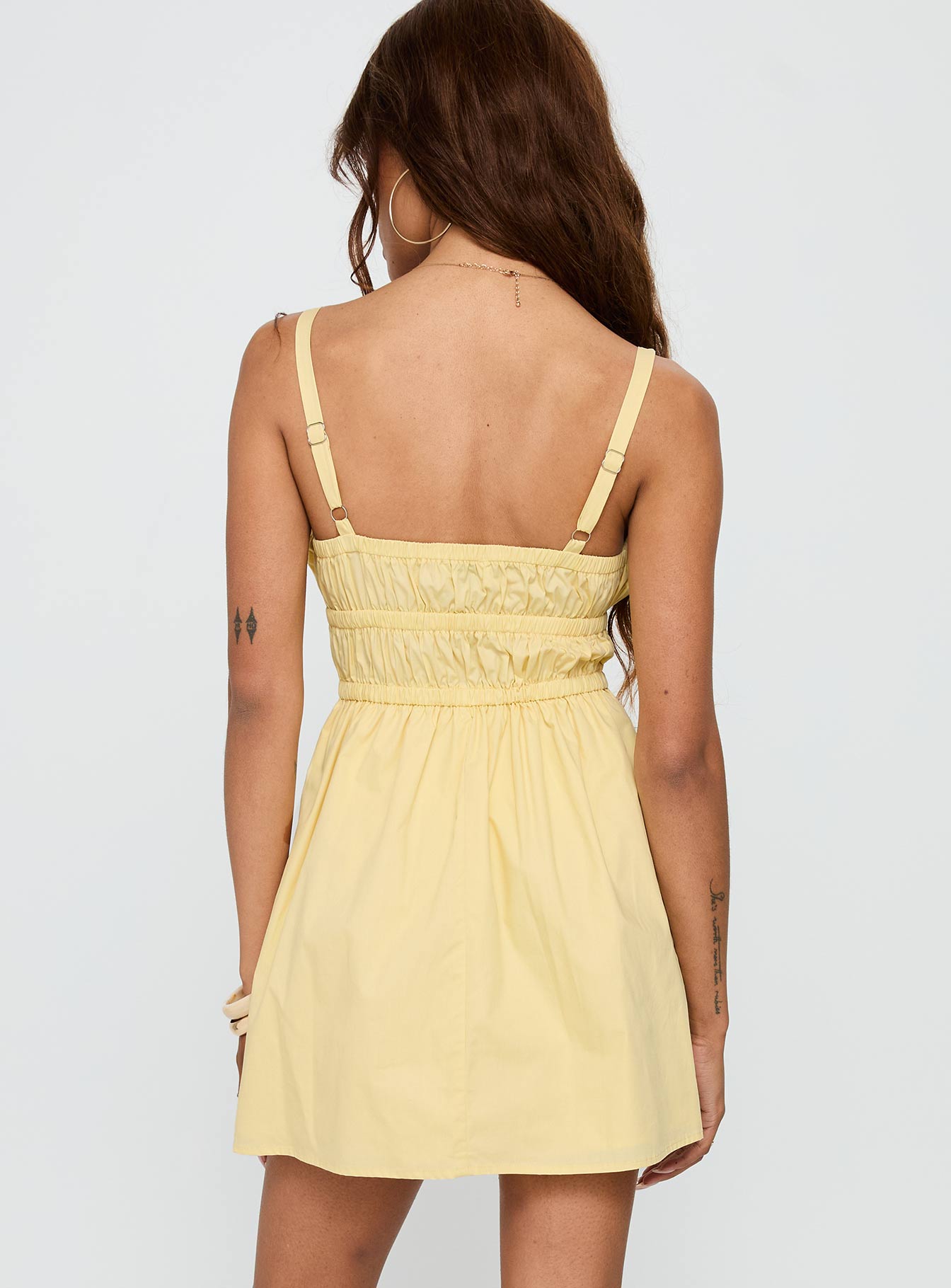 Viviette Ruched Mini Dress Lemon