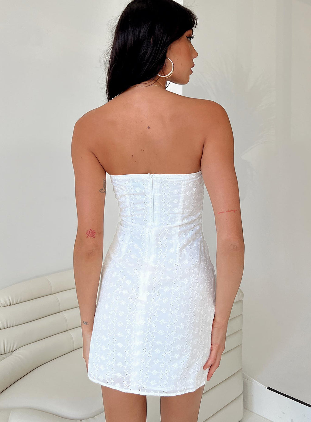 Kesy Bow Tie Mini Dress White Anglaise