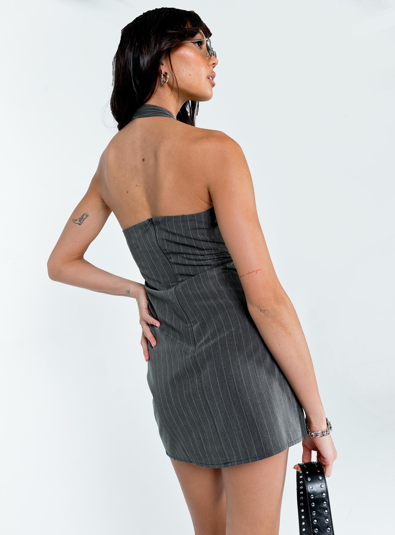 Starry Pin Stripe Mini Dress Grey