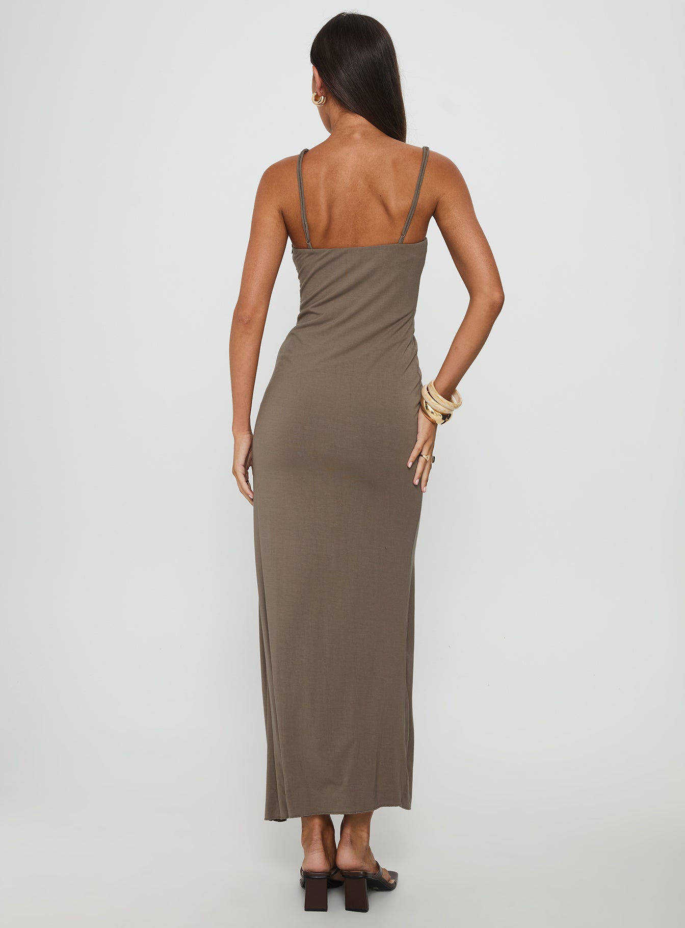Romanie One Shoulder Ruched Maxi Dress Taupe
