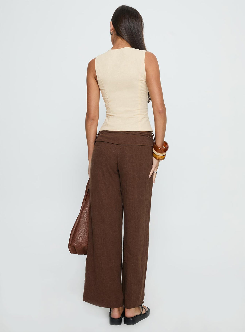 Silver Moon Linen Blend Tie Pants Brown