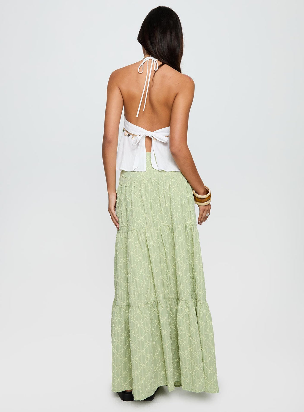 Silver Soul Embroidered Maxi Skirt Sage