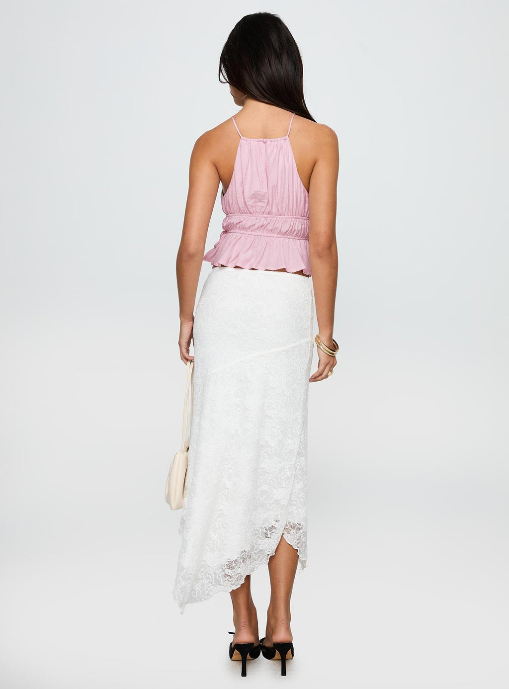 Freebirds Lace Midi Skirt White