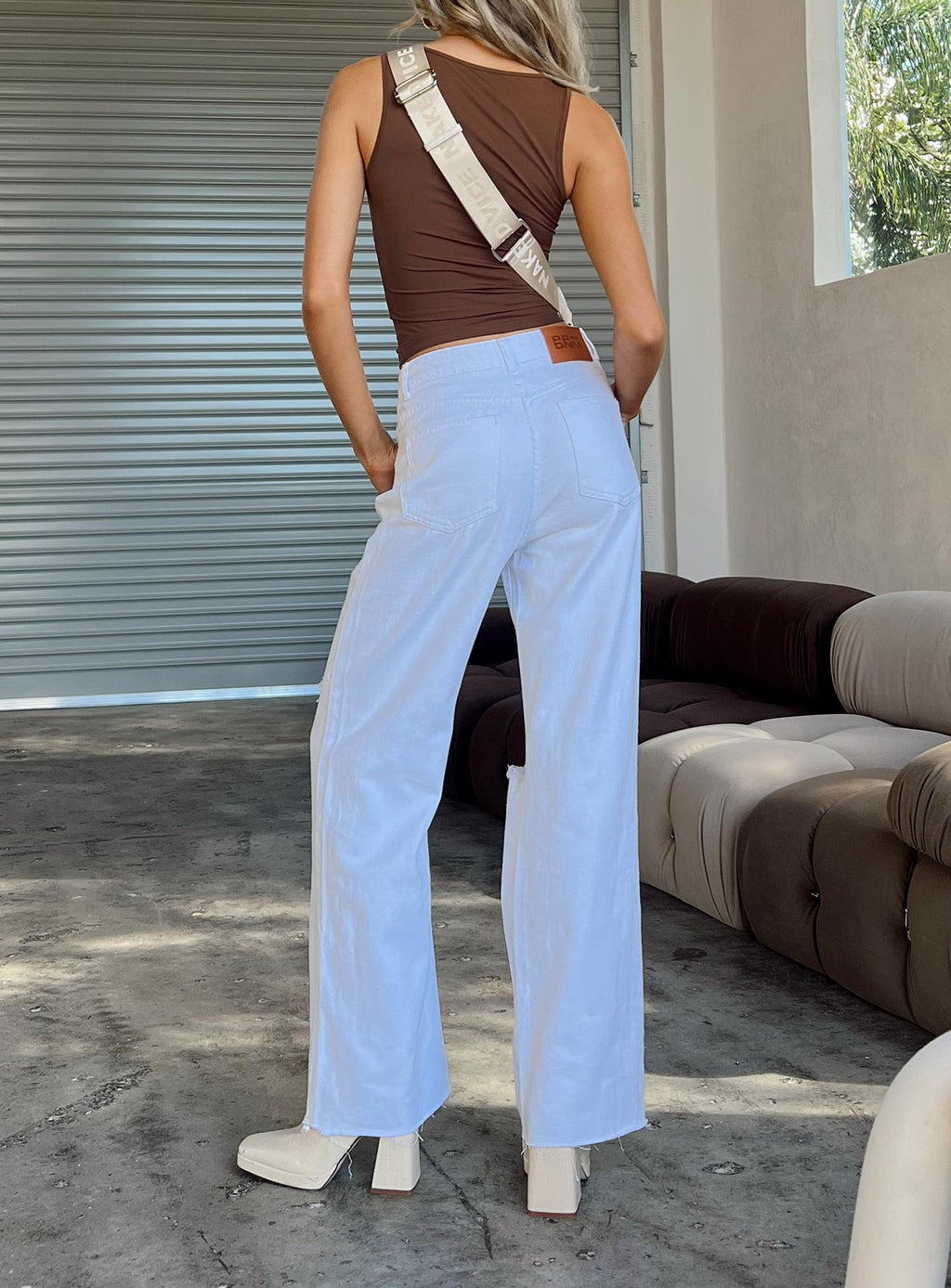 Meliana Wide Leg Denim Jeans White