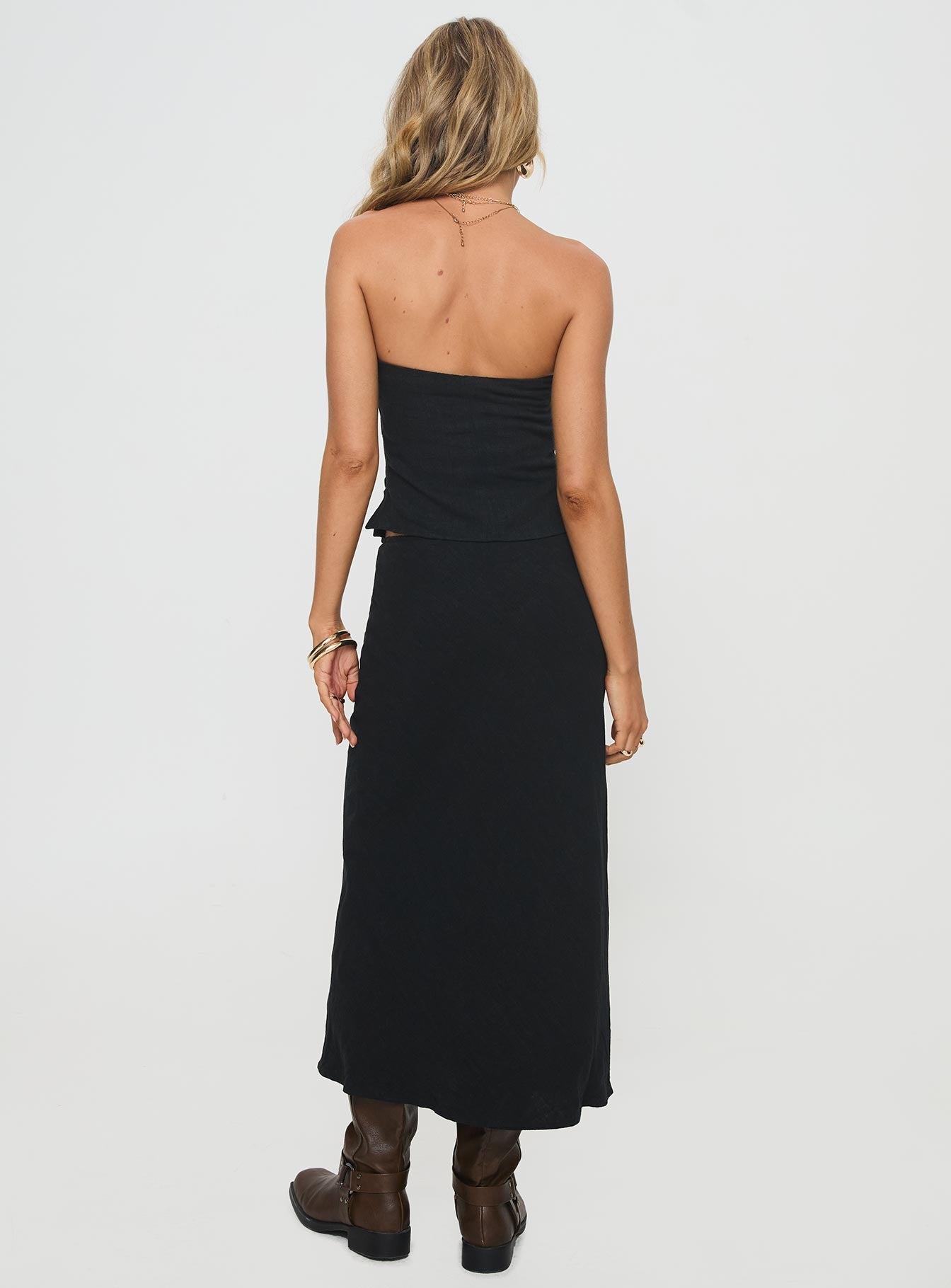 Ermias Linen Blend Midi Skirt Black